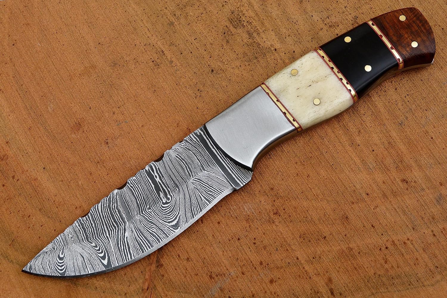 Nuevo hecho a mano 8 pulgadas hoja fija Damasco Bushcraft Skinner para caza al aire libre supervivencia cuchillo con funda de cuero