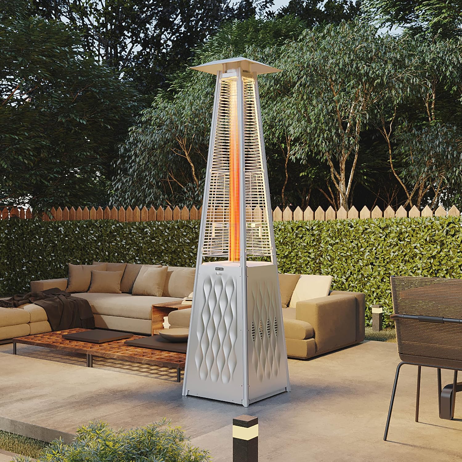 EAST OAK Pyramid – Calentador de patio de 48000 BTU, calentador de patio con llama para exteriores, acero inoxidable, calentador de propano de tubo