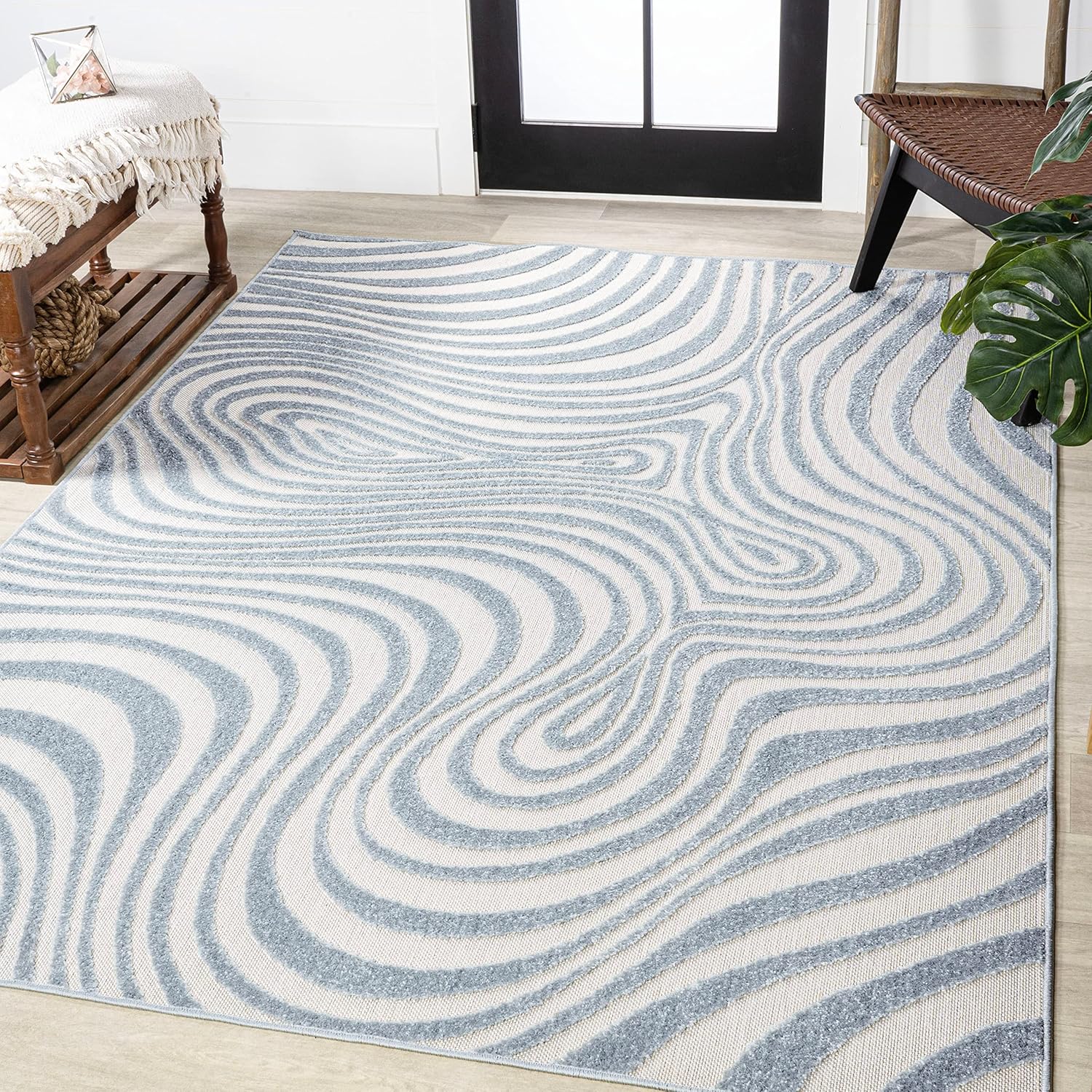 JONATHAN Y SCN103C-8 Maribo – Alfombra abstracta a rayas para interiores, contemporánea, vintage, costera, bohemio, glamour, dormitorio, cocina,
