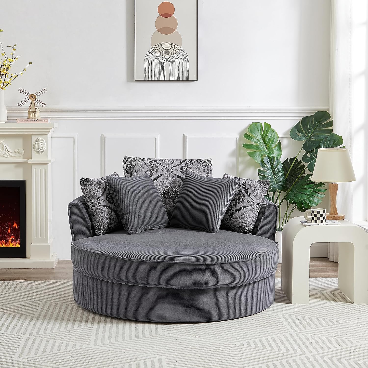 Merax, Silla redonda de 51.5 pulgadas de 51.5 pulgadas con diseño de barril giratorio de 360 grados, sofá redondo con 5 almohadas movibles, sofá