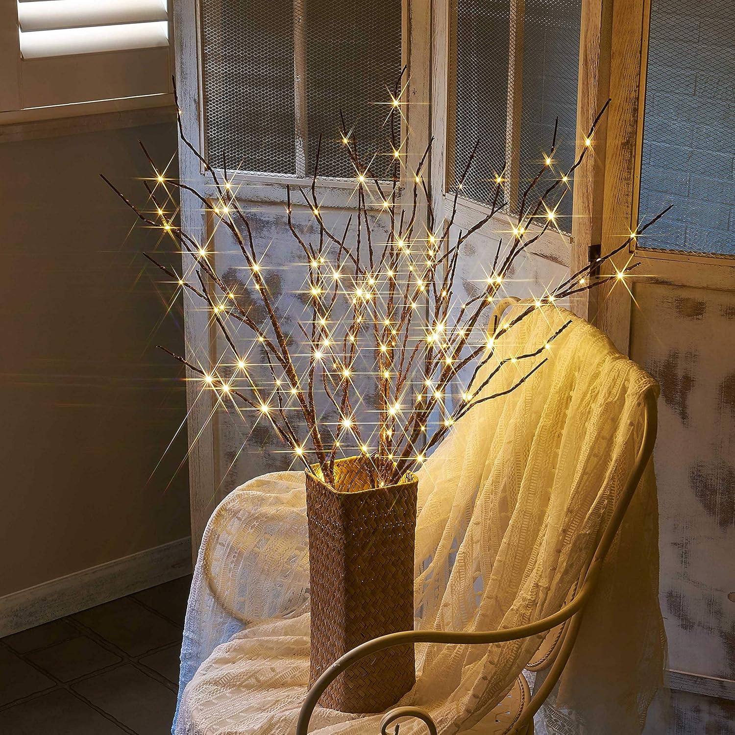 LITBLOOM Ramas de sauce marrón iluminadas de 32 pulgadas, 150 LED enchufables con temporizador y luces de rama de árbol de atenuación con luces
