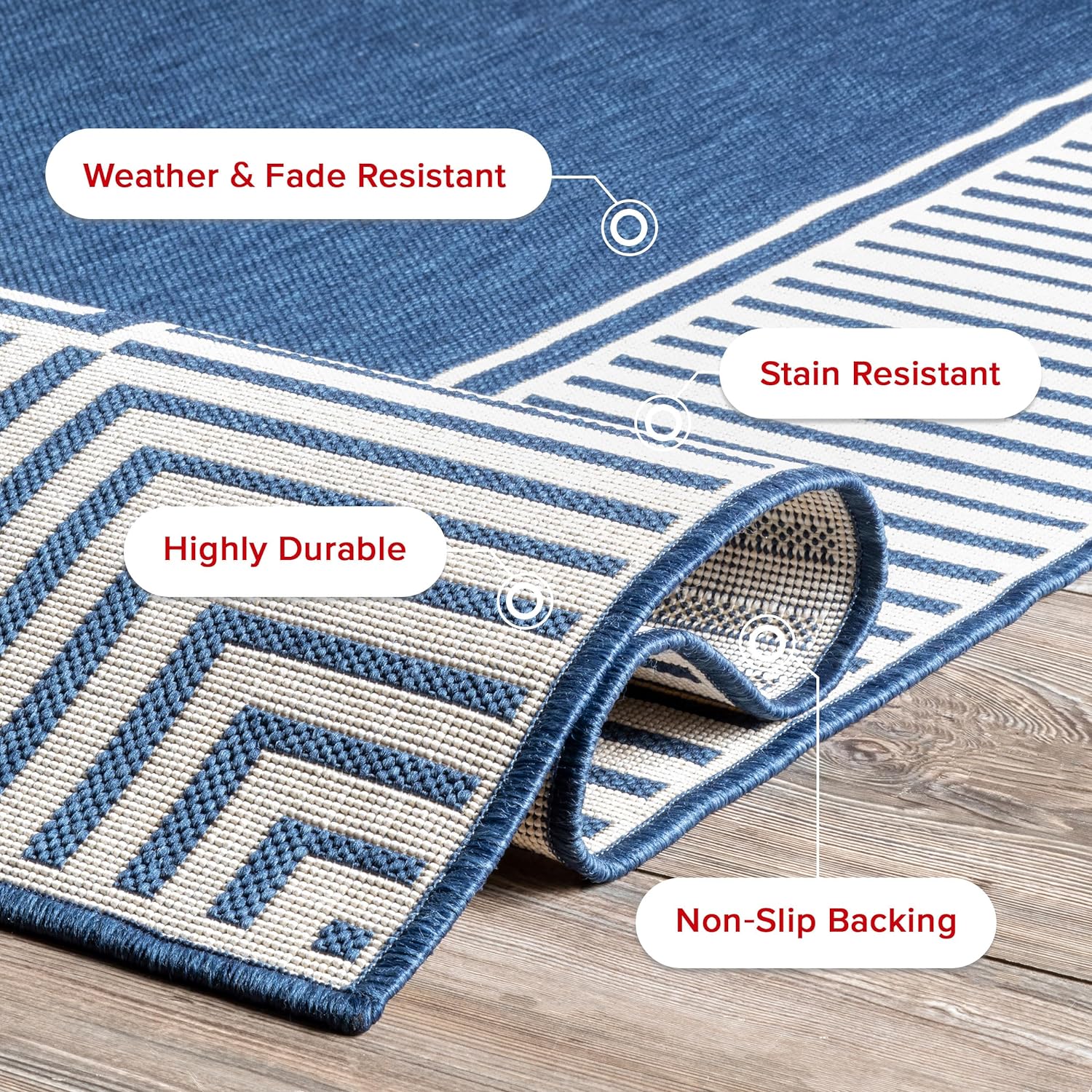 nuLOOM Asha – Alfombra de área con borde simple para interiores y exteriores, 4 x 6 pies, color azul marino