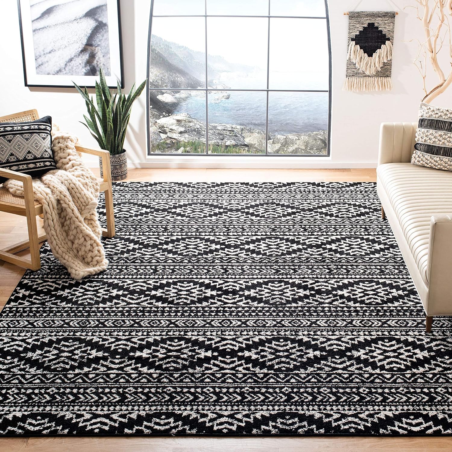SAFAVIEH – Tapete de estilo marroquí bohemio con diseño tribal de la colección Tulum para colocar en sala de estar, dormitorio, comedor o la oficina
