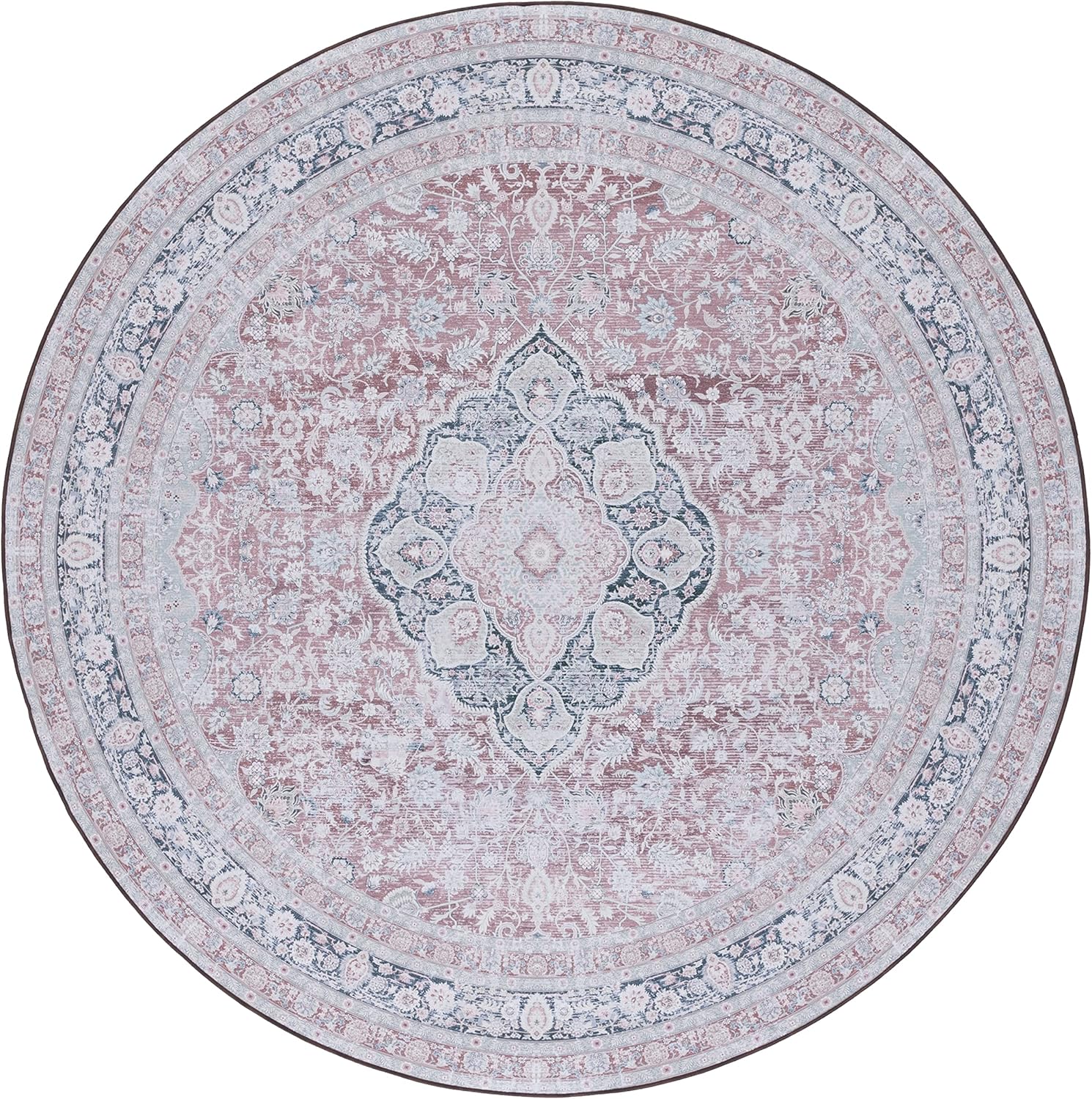 SAFAVIEH Tucson Collection – Alfombra redonda de 6 pies, diseño de medallón persa, no desprende pelusa, lavable a máquina y antideslizante, ideal