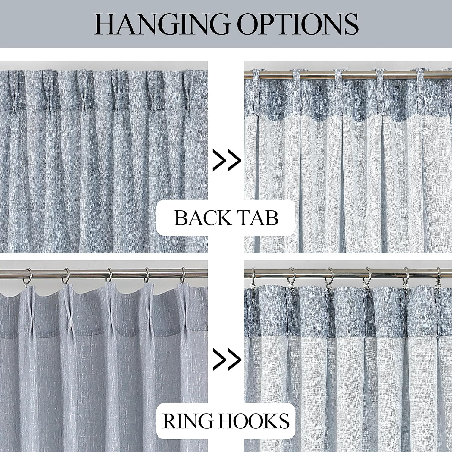 Vision Home Cortinas plisadas azules filtrantes de luz con textura, 108 pulgadas, para sala de estar, dormitorio, mezcla de rayón azul cambray,