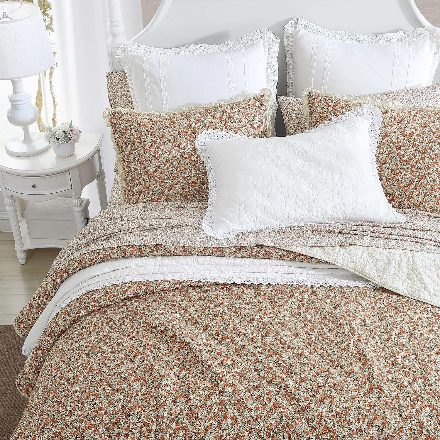 Laura Ashley – Juego de edredón tamaño Queen, ropa de cama de algodón ligero con fundas a juego, decoración del hogar inspirada en flores vintage