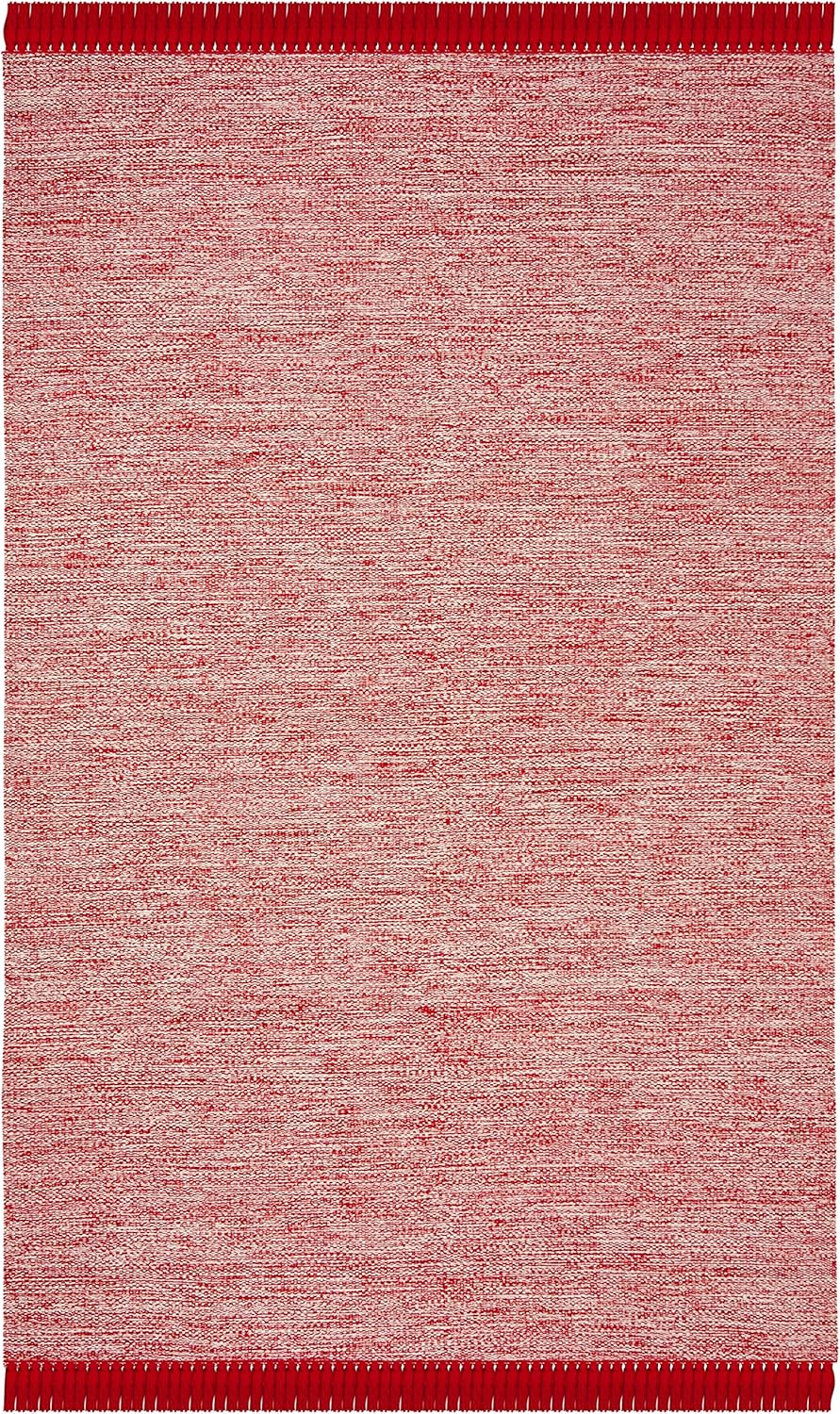 SAFAVIEH Colección Montauk – Alfombra de área de 5 x 8 pies, color rojo con borlas de algodón hecho a mano, ideal para zonas de alto tráfico en sala