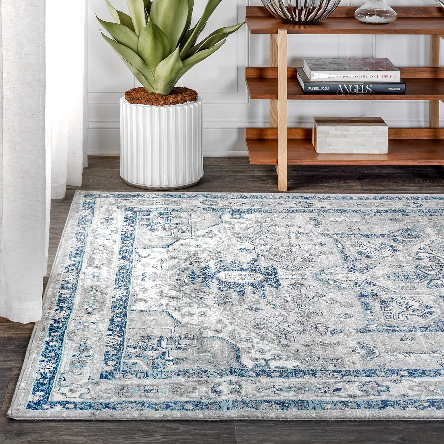 JONATHAN Y MDP106A-5 – Alfombra moderna de medallón persa vintage tradicional para interiores, fácil de limpiar, para dormitorio, cocina, sala de