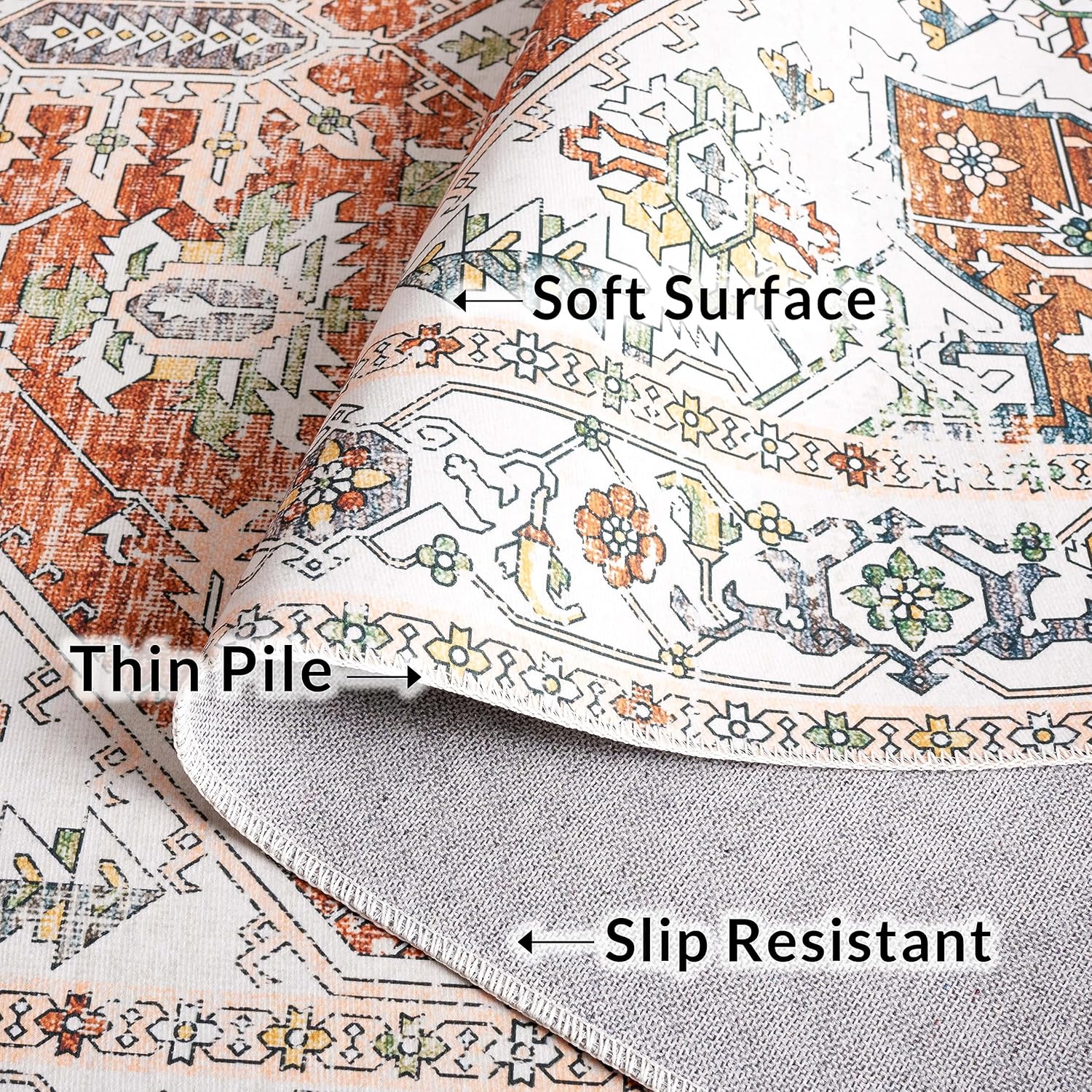 Safavieh Arizona Collection – Alfombra de área de 4 x 6 pies, marfil y al óxido, lavable a máquina y antideslizante, diseño oriental envejecido,