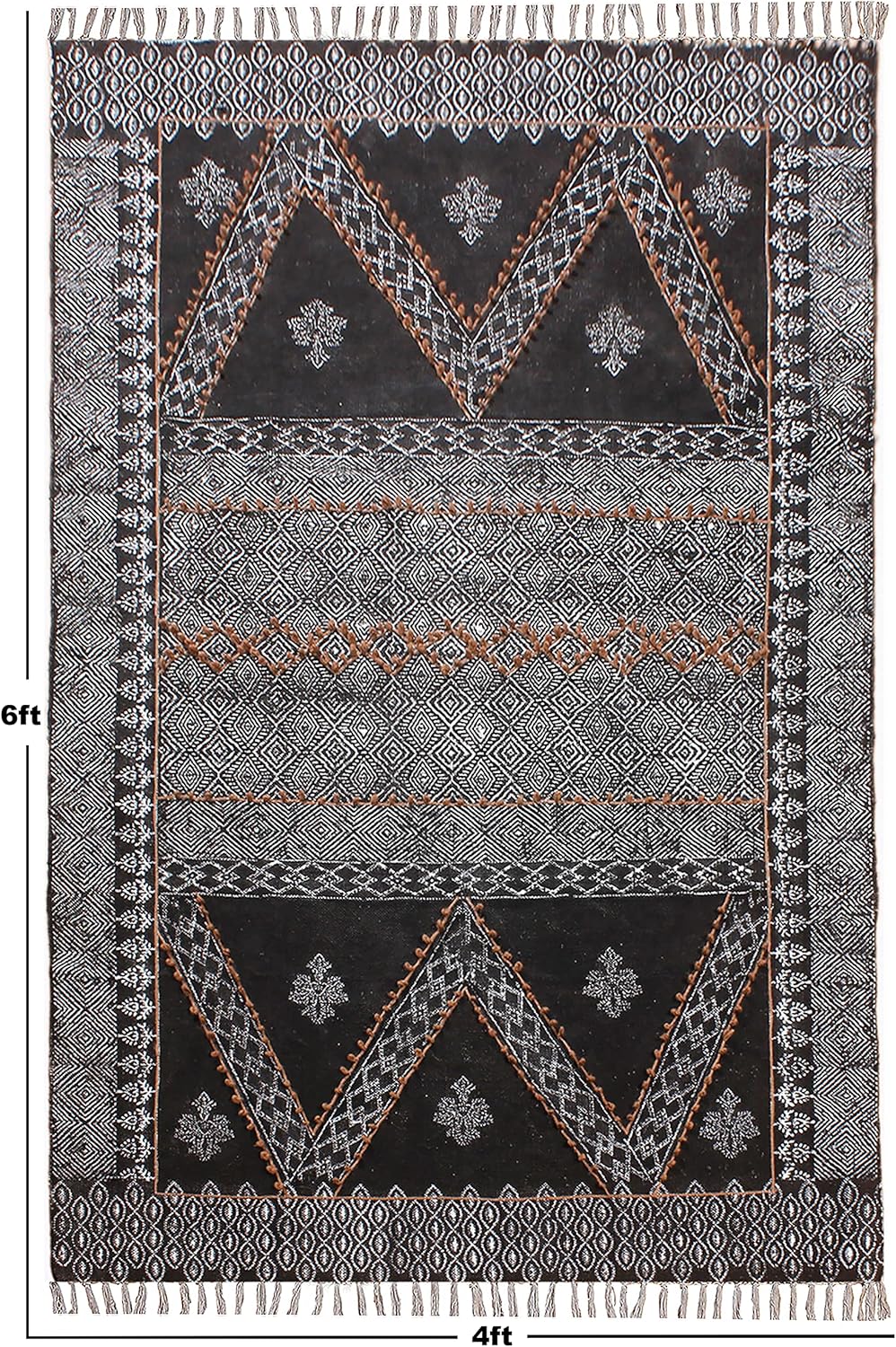 CASAVANI Collection – Alfombra cuadrada de 9 x 9 pies, alfombra geométrica Kilim Dhurrie de algodón negro, alfombra de uso para interiores y