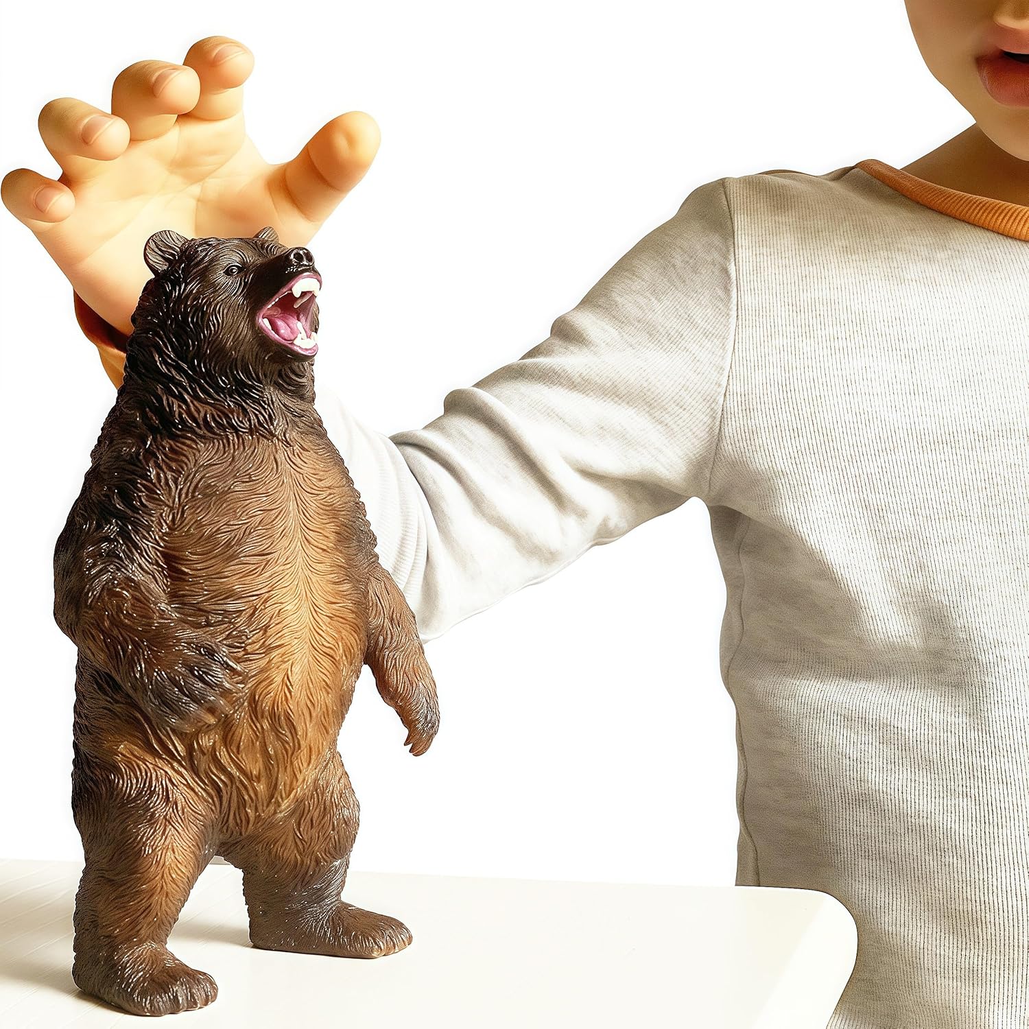 Gemini&Genius Juguete de oso marrón, figura grande de animales de safari Grizzly, figura de acción realista de vida silvestre para niños que