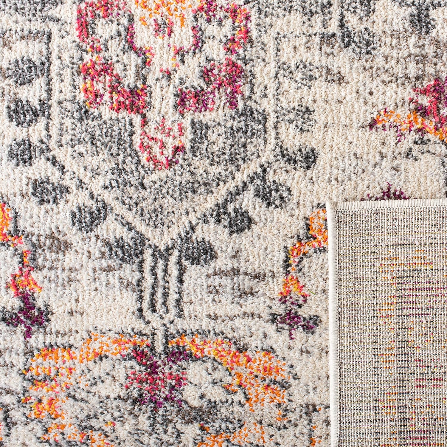 Safavieh Madison Collection (MAD473E) Tapete cuadrado de 3 pies, beige y naranja, diseño chic y bohemio desgastado de medallón, no pierde fibras,