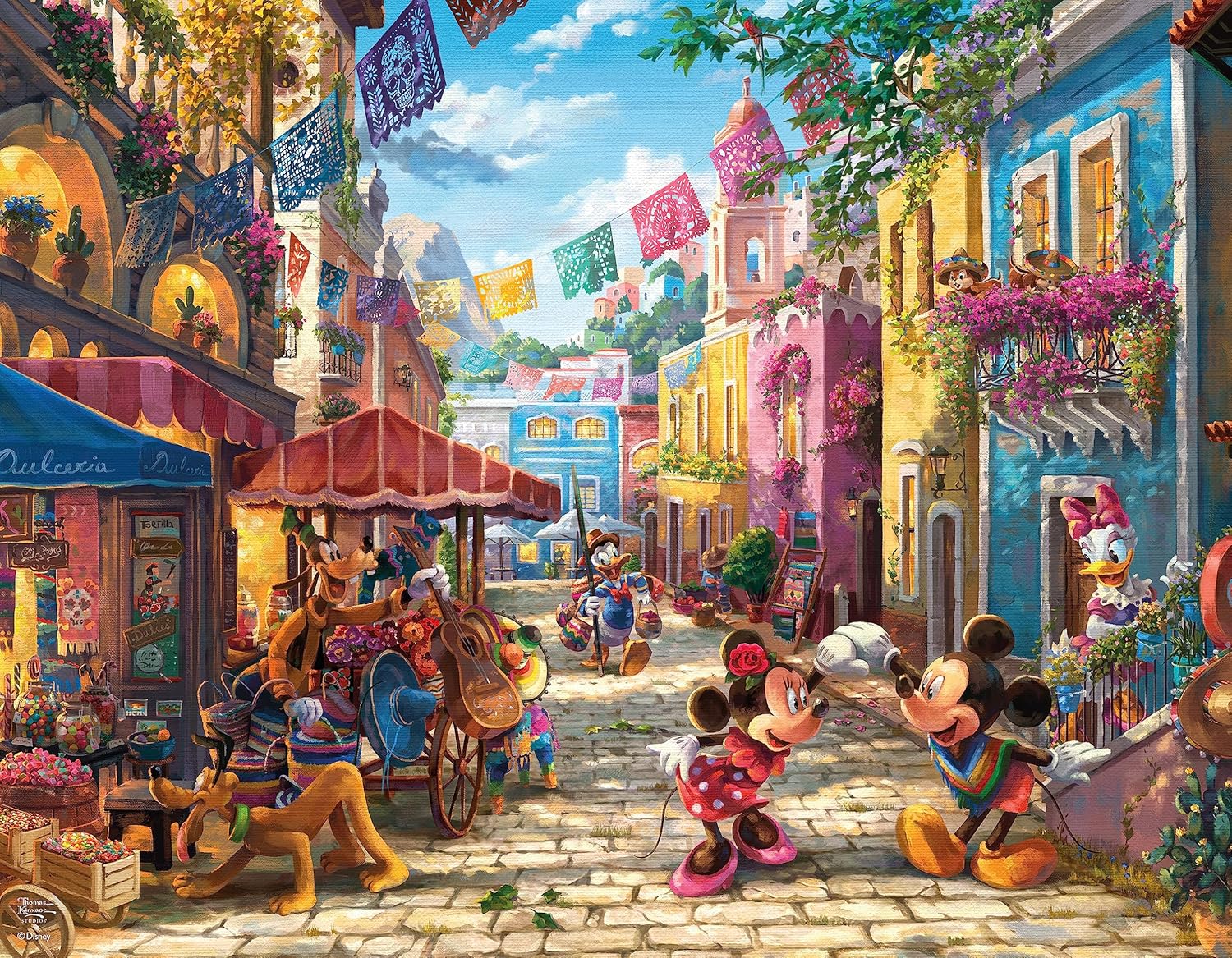 Ceaco – Paquete múltiple 4 en 1 – Thomas Kinkade – Disney – Mickey y Minnie – (4) rompecabezas de 500 piezas