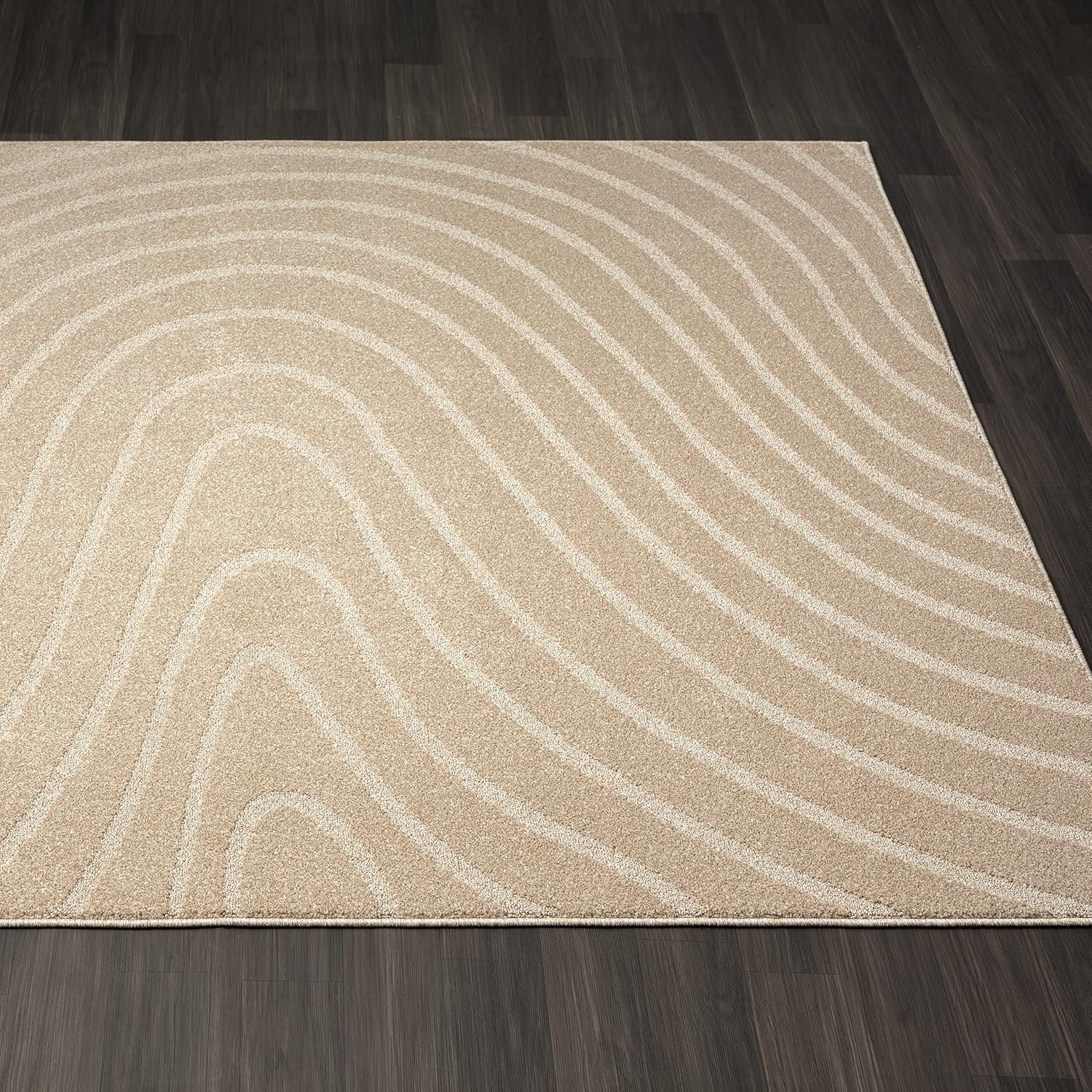 LUXE WEAVERS Alfombra moderna con ondas geométricas beige de 9 x 12 pulgadas, alfombra contemporánea resistente a las manchas