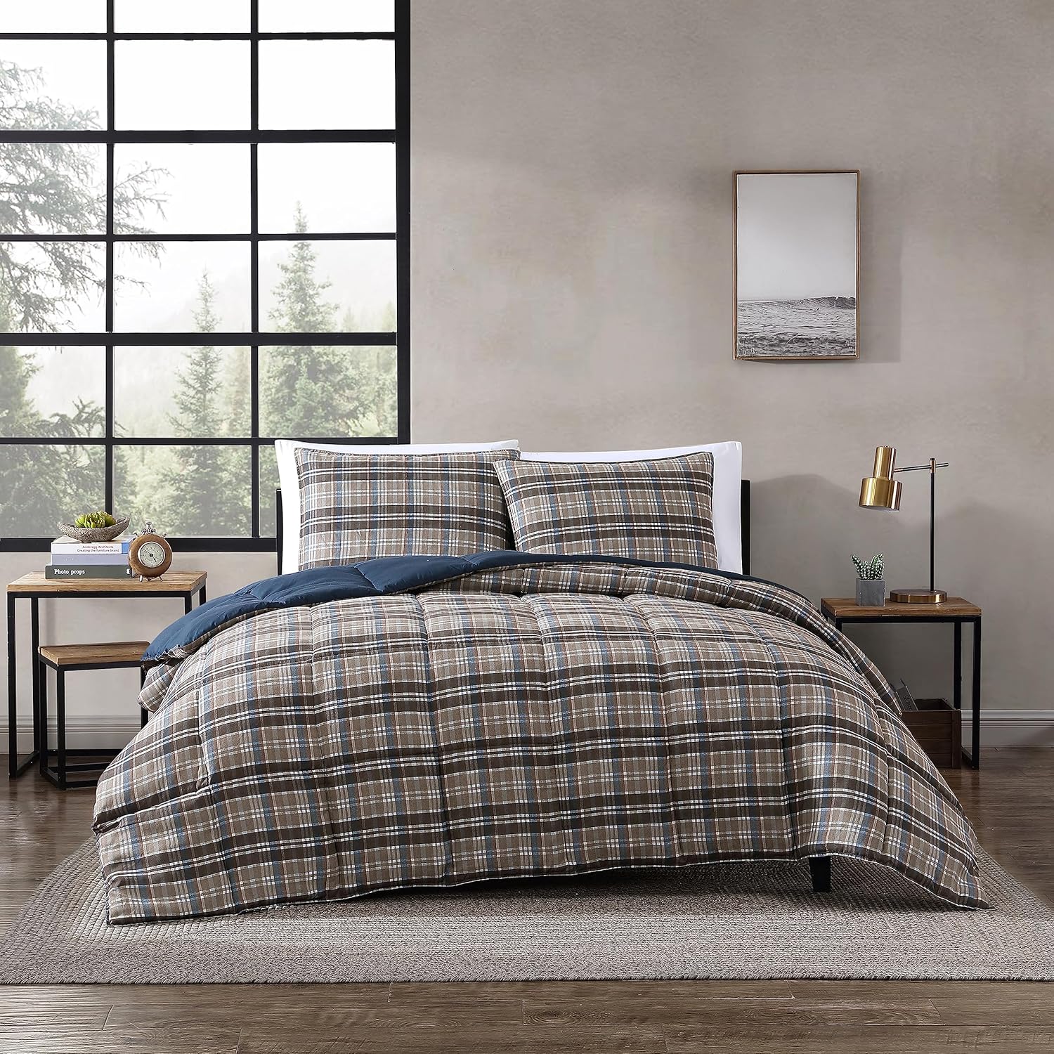 Eddie Bauer – Juego de funda de edredón tamaño individual, juego de ropa de cama reversible de microgamuza con fundas a juego, decoración casual del