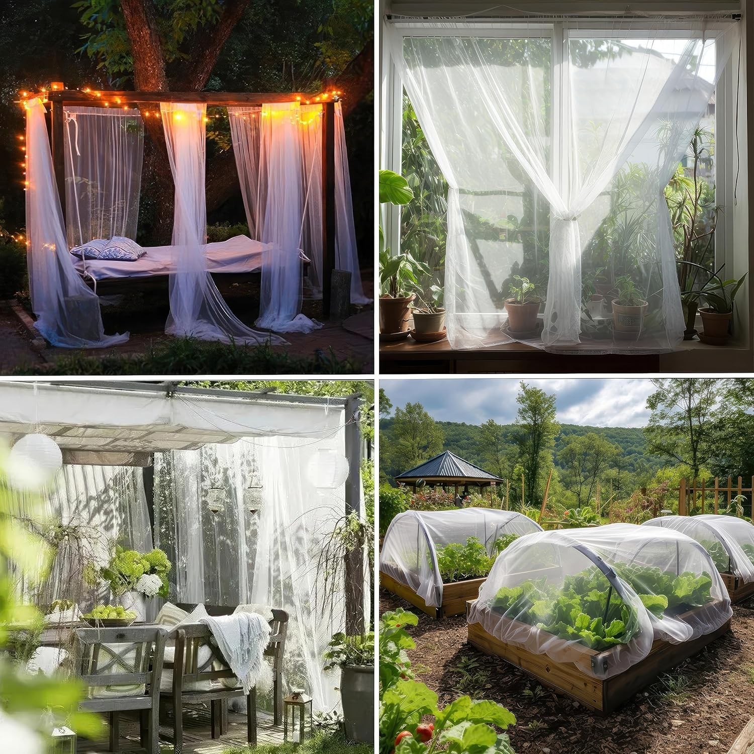 Mosquitera blanca de bricolaje  Paquete de 2 redes de 10 x 20 pies  Cubierta de insectos para jardín, patio, exterior y ventanas  Varios tamaños en