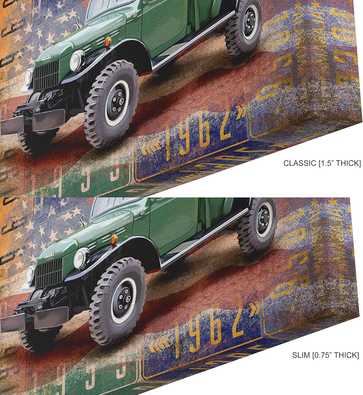INTALENCE ART Decoración artística de pared de camión verde Dodge clásico retro, impresión vintage de camioneta americana antigua sobre lienzo,