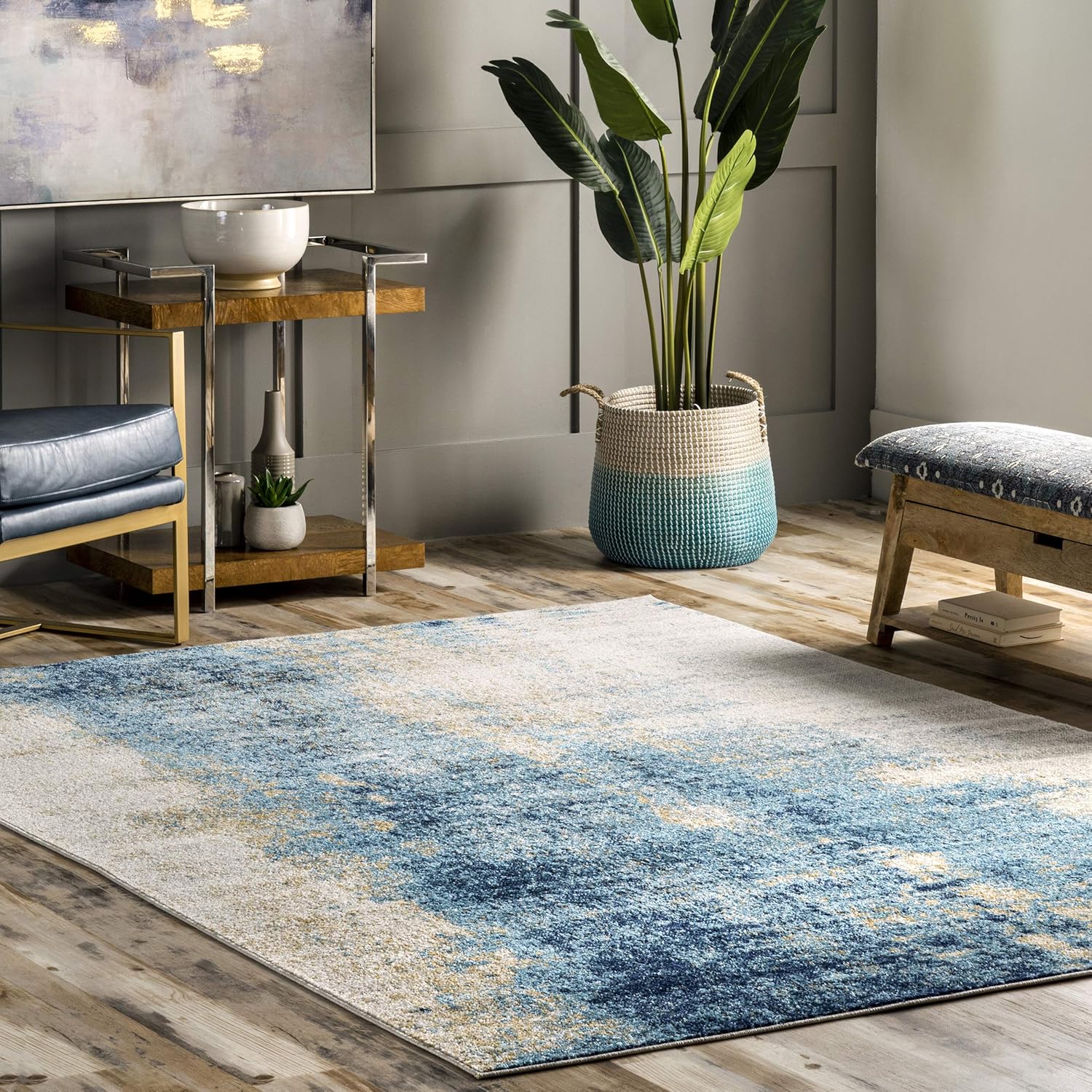 nuLOOM Dixie – Alfombra abstracta contemporánea de cascada, 2 pies 8 pulgadas x 8 pies, azul