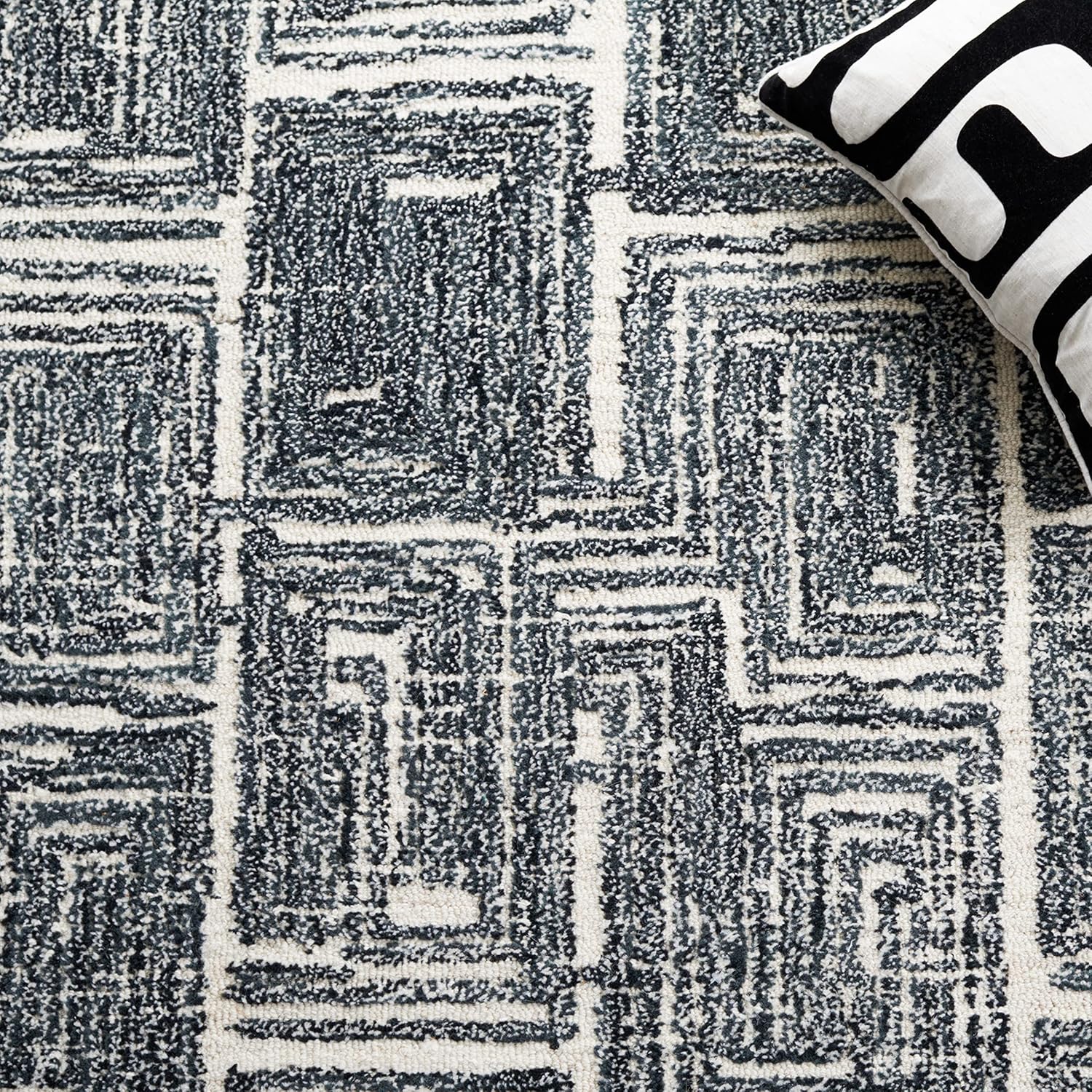Safavieh Metro Collection – Alfombra cuadrada de 6 pies, color negro y marfil, hecha a mano de lana abstracta moderna, ideal para zonas de alto