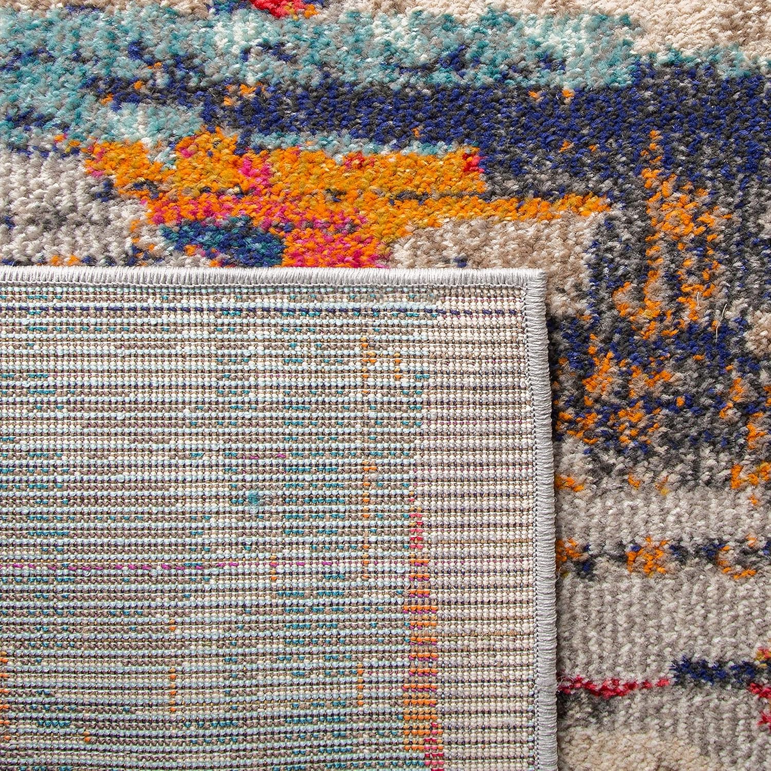 SAFAVIEH Madison Collection MAD419C – Alfombra cuadrada de 3 pies color marfilmulticolor, bohemio, abstracto, envejecido, no desprende pelusa, para