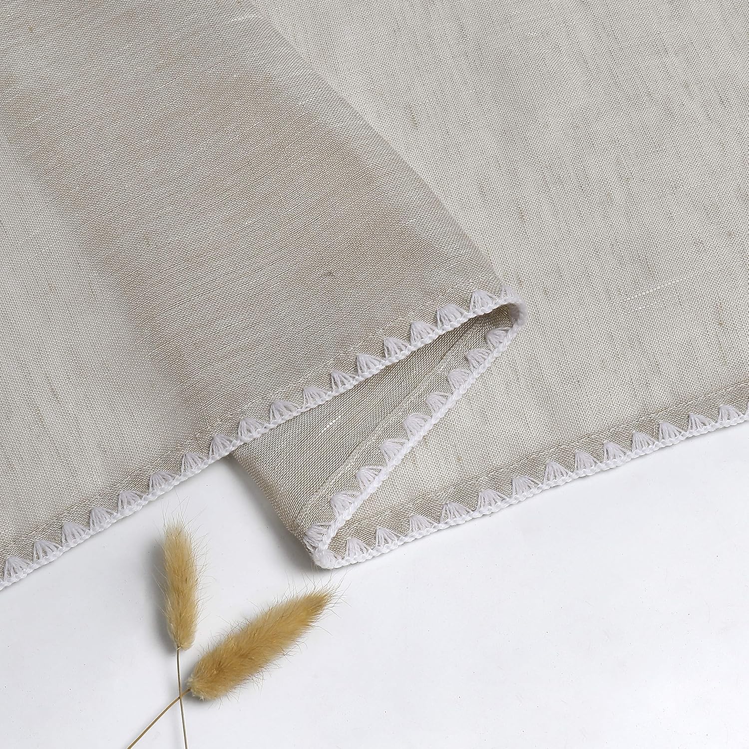 Selectex – Cortinas transparentes de lino natural con bordes semitransparentes
