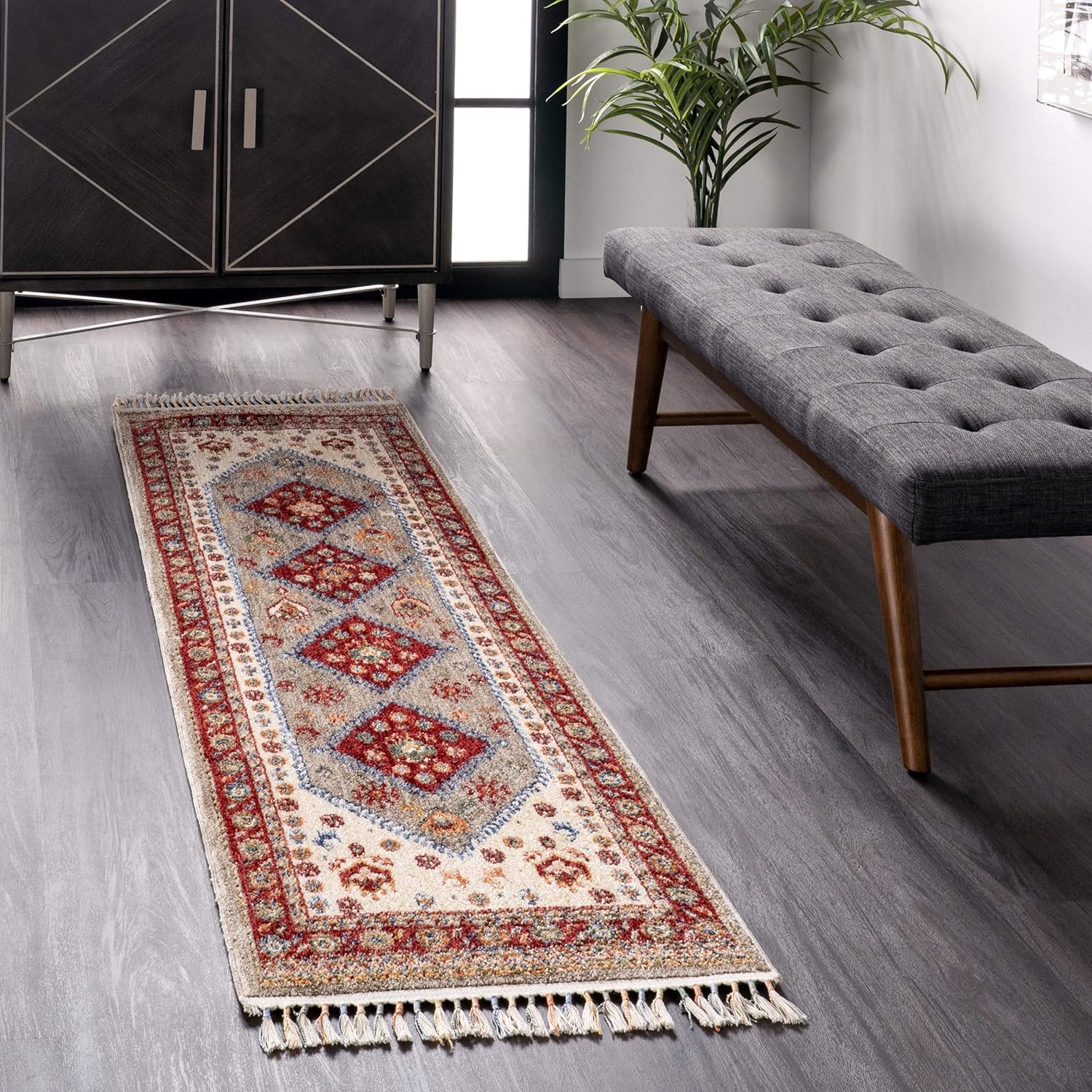 nuLOOM Romee Medallion – Alfombra rectangular con borlas, 5 x 8 pies, color beige