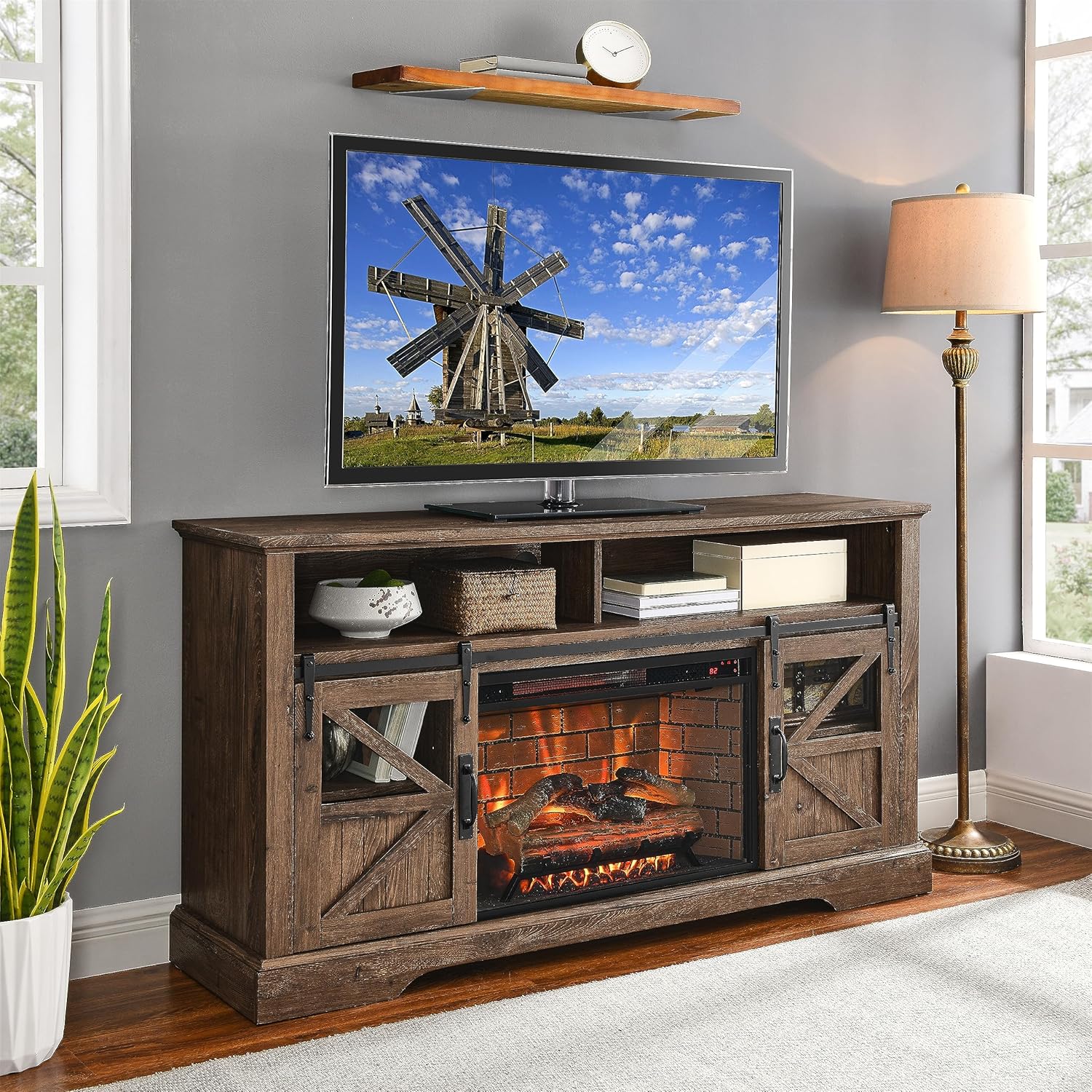 KUIKUI Soporte de TV con chimenea eléctrica para televisores de hasta 70 pulgadas, silla de 60 pulgadas, estufas de chimenea eléctrica, consola de