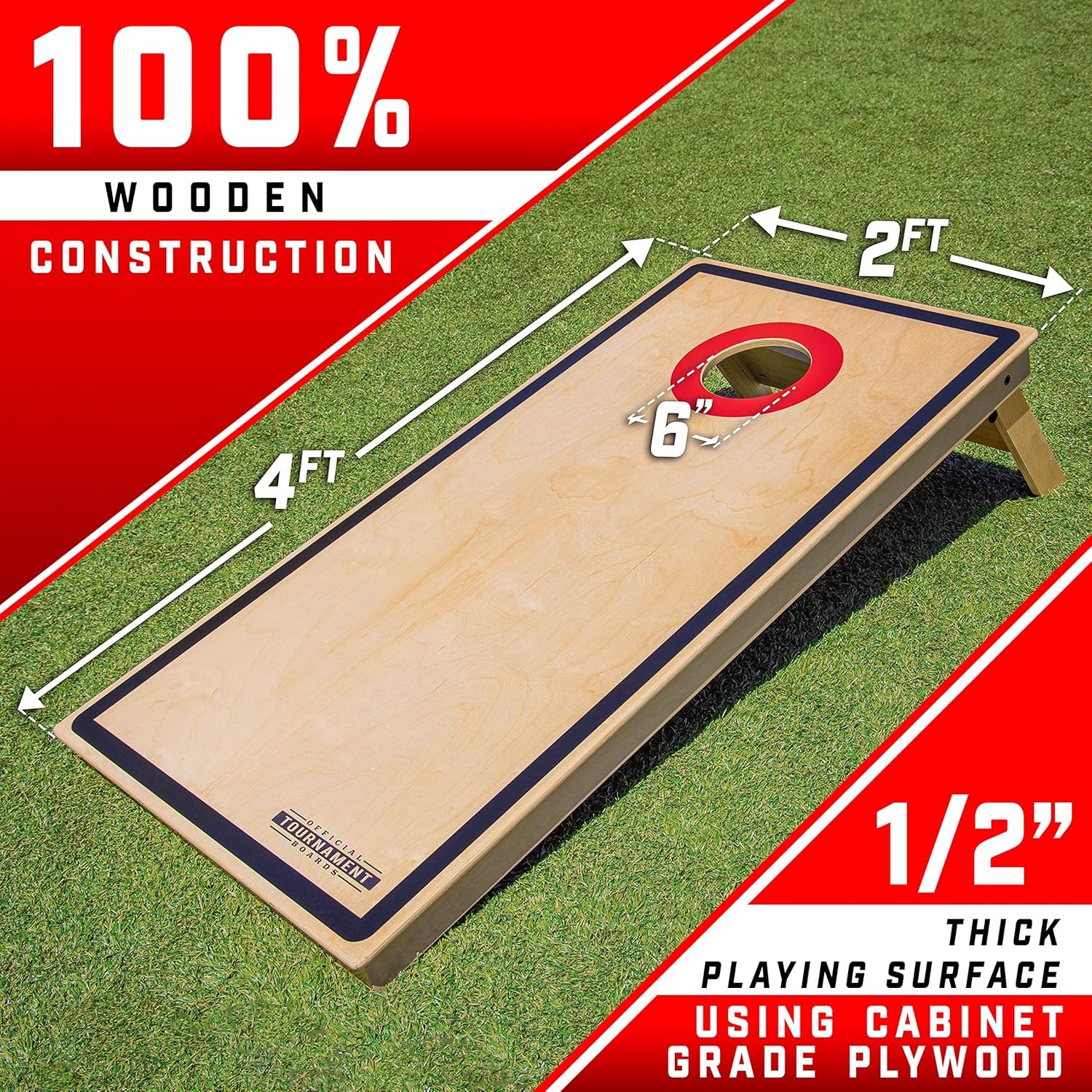 GoSports Tournament Edition – Juego de cornhole reglamentario  Tablas de madera de 4 x 2 pies con 8 bolsas de frijoles de doble cara (deslizantes y