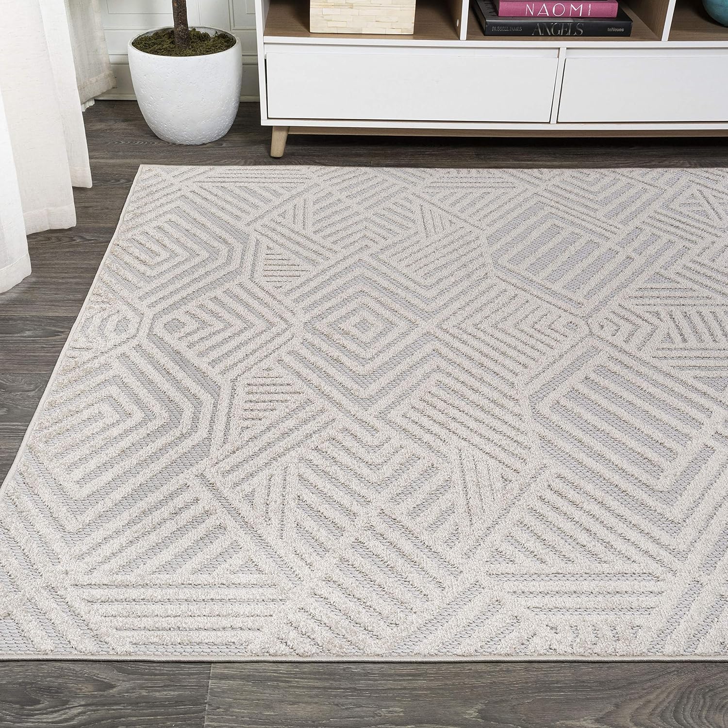 JONATHAN Y SBH103B-5 – Alfombra de pelo alto y bajo Art Deco geométrica para interiores y exteriores, estilo bohemio, contemporáneo, fácil de
