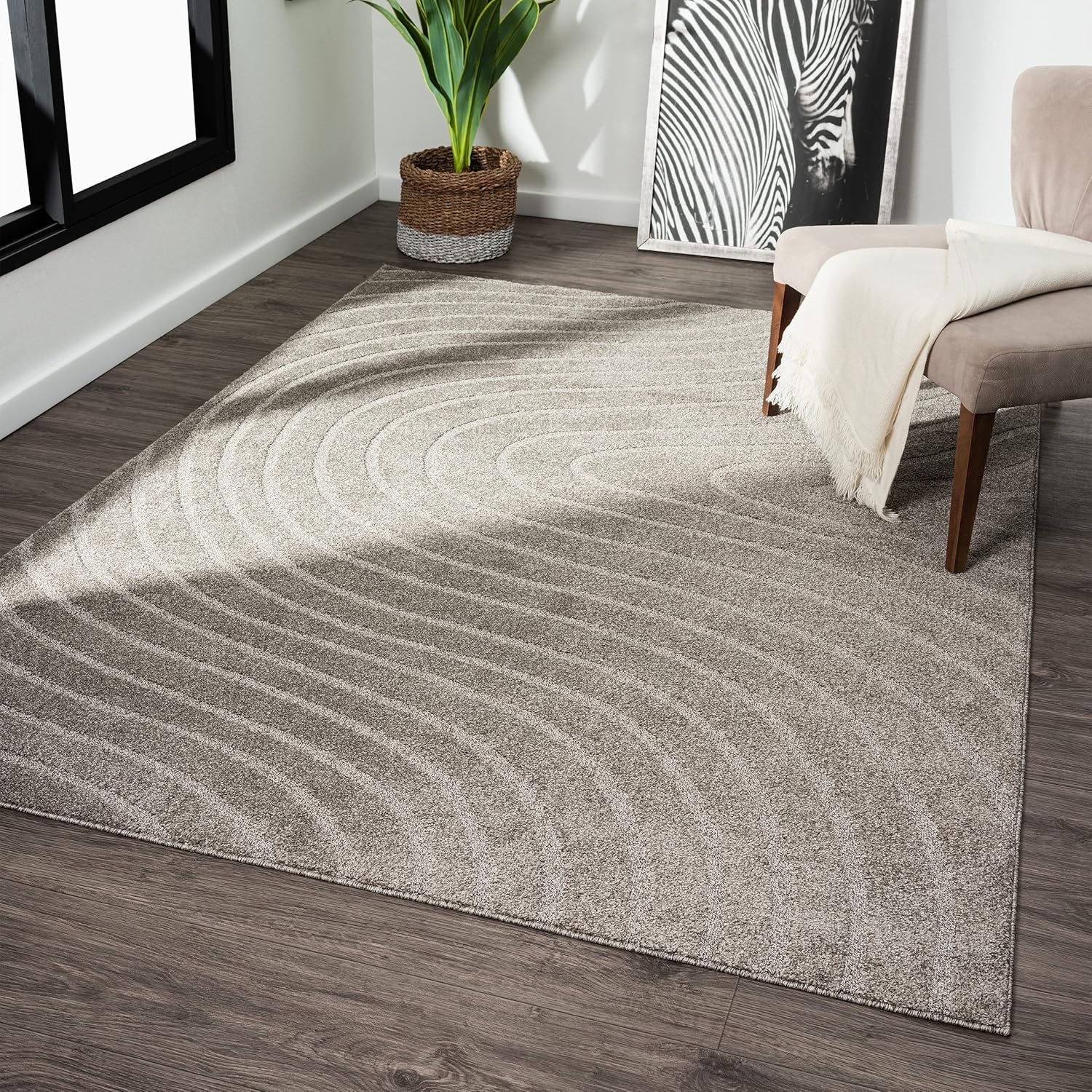 LUXE WEAVERS Alfombra moderna geométrica gris pardo 9×12, alfombra contemporánea resistente a las manchas