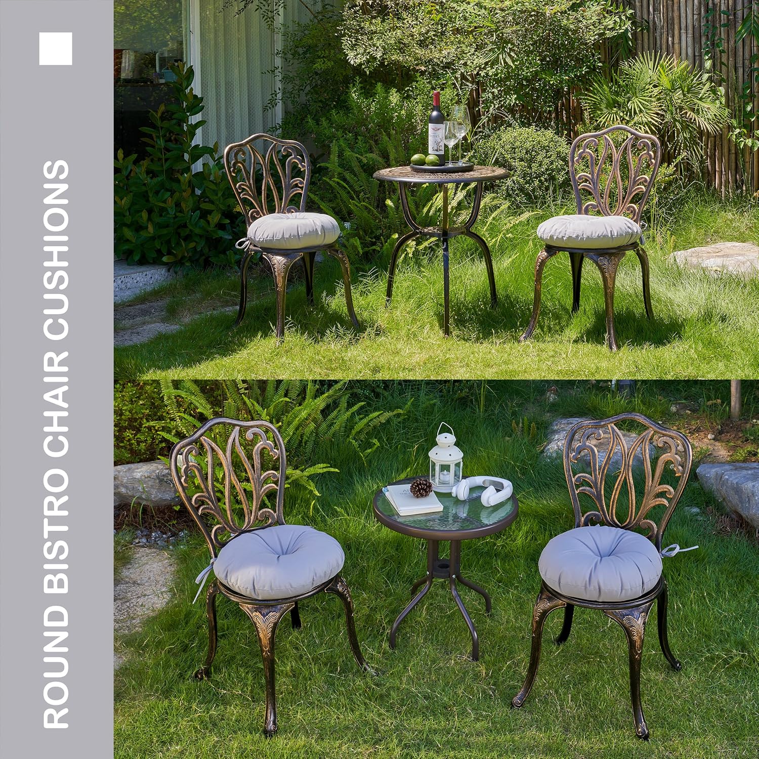 Cojines redondos para sillas de estilo bistro para exteriores, cojines de asiento redondos de 15 pulgadas con lazos para sillas de patio al aire