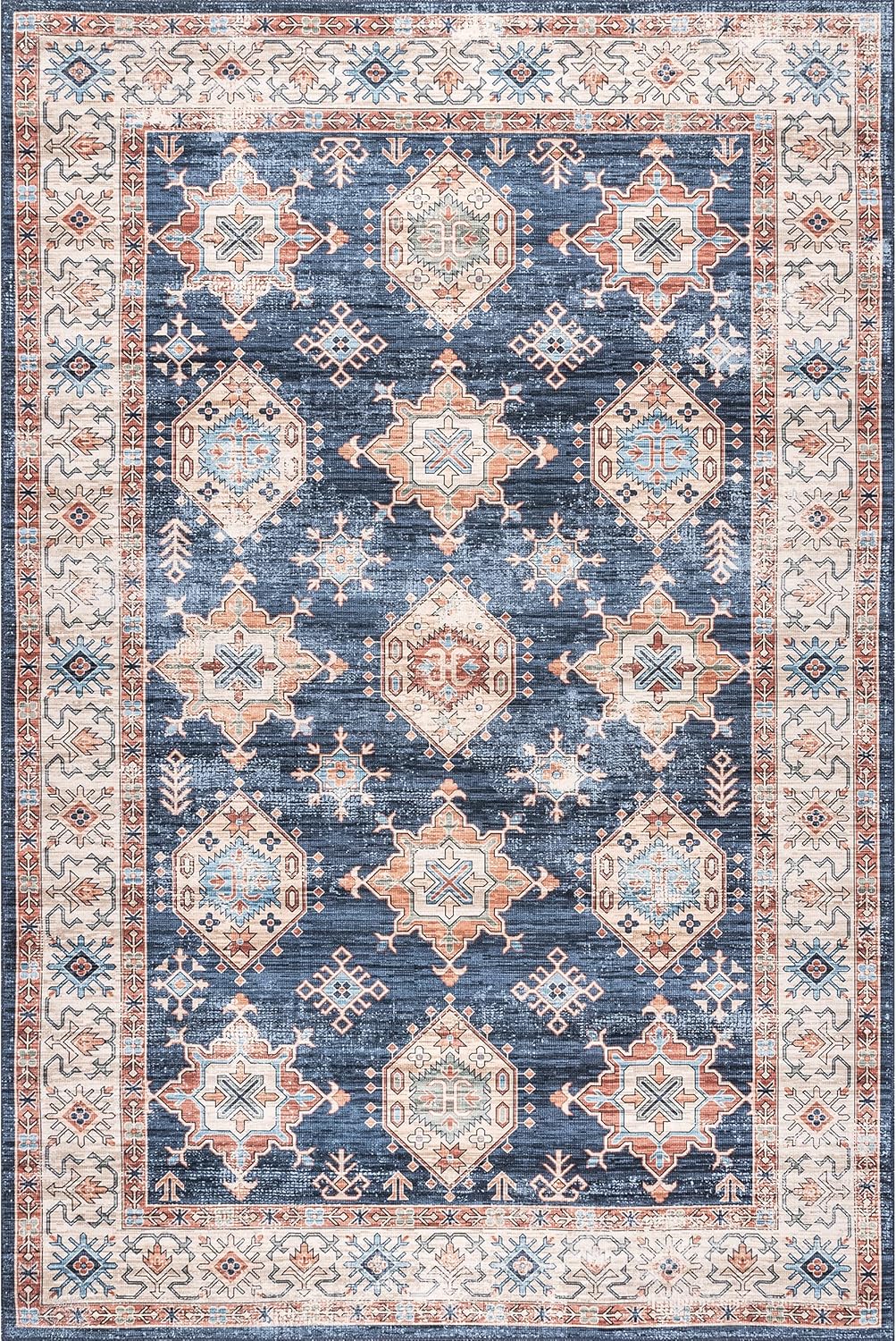 nuLOOM Finley – Alfombra de área ultra fina, lavable a máquina, estilo vintage, envejecida, 8 x 10 pies, azul marino