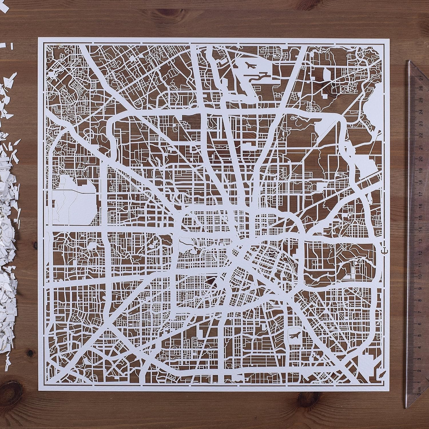 O3 Design Studio – Mapa de corte de papel de Houston de 12 x 12 pulgadas, color blanco