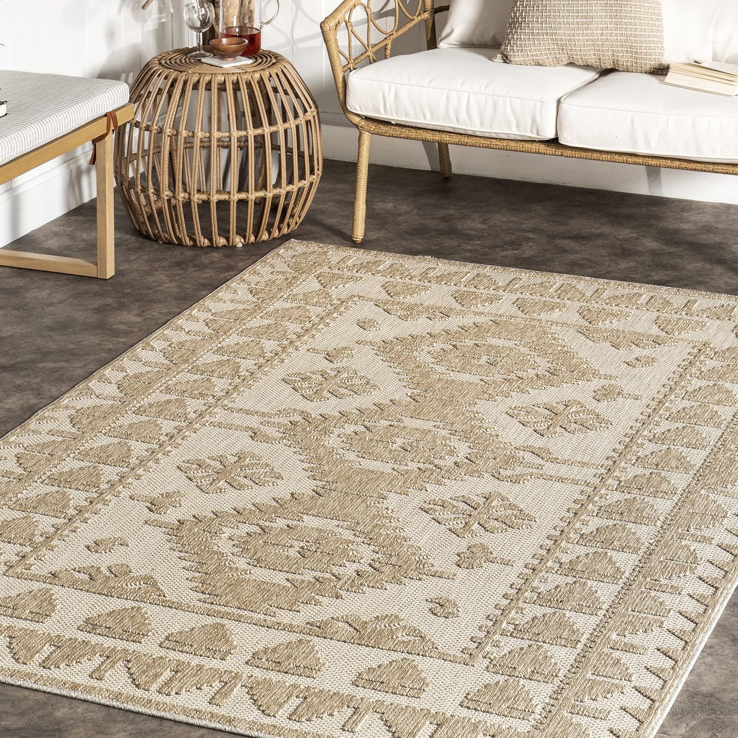 nuLOOM Miesha – Alfombra persa de transición para interiores y exteriores, 5 x 8 pies, color beige