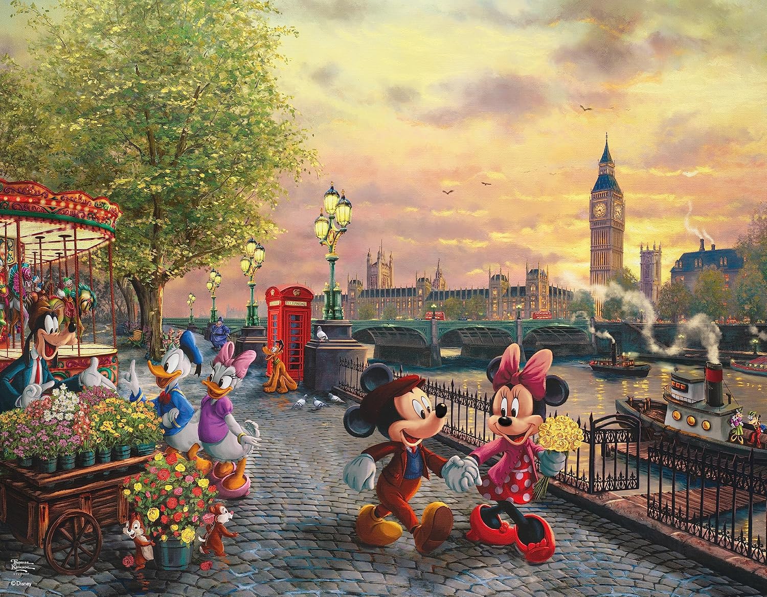 Ceaco – Paquete múltiple 4 en 1 – Thomas Kinkade – Disney – Mickey y Minnie – (4) rompecabezas de 500 piezas