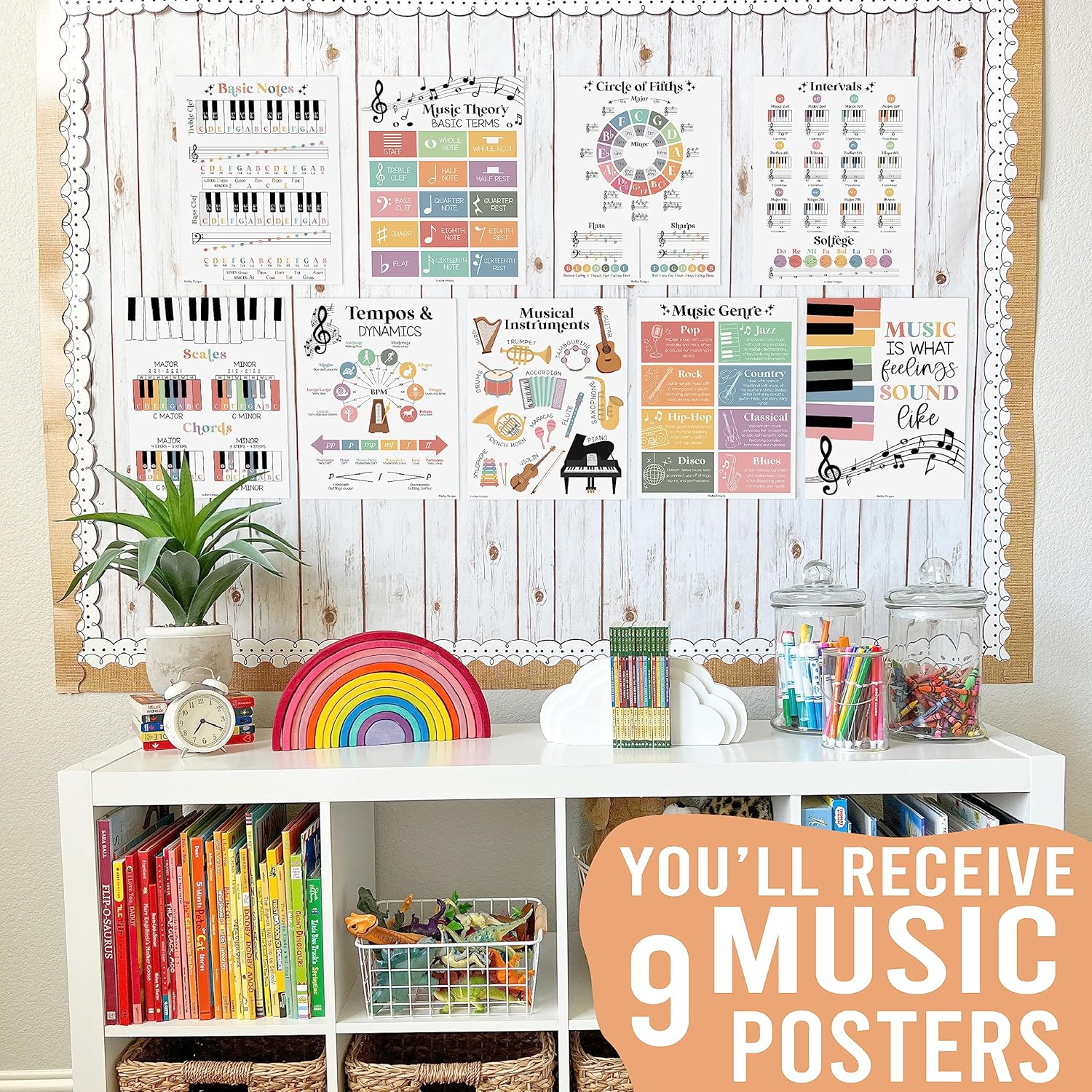 Hadley Designs 9 pósteres de música para aulas  Decoración de aula de música pastel boho, impresiones de coro y solfeo, decoraciones de tablón de