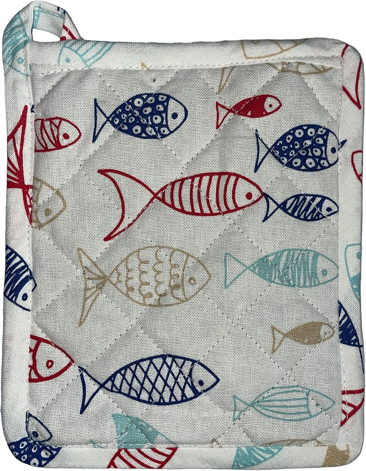 Juego de 4, 100% algodón, diseño de peces náuticos costeros, juego de toallas de cocina, incluye 2 toallas de cocina, 1 soporte para ollas y 1 horno