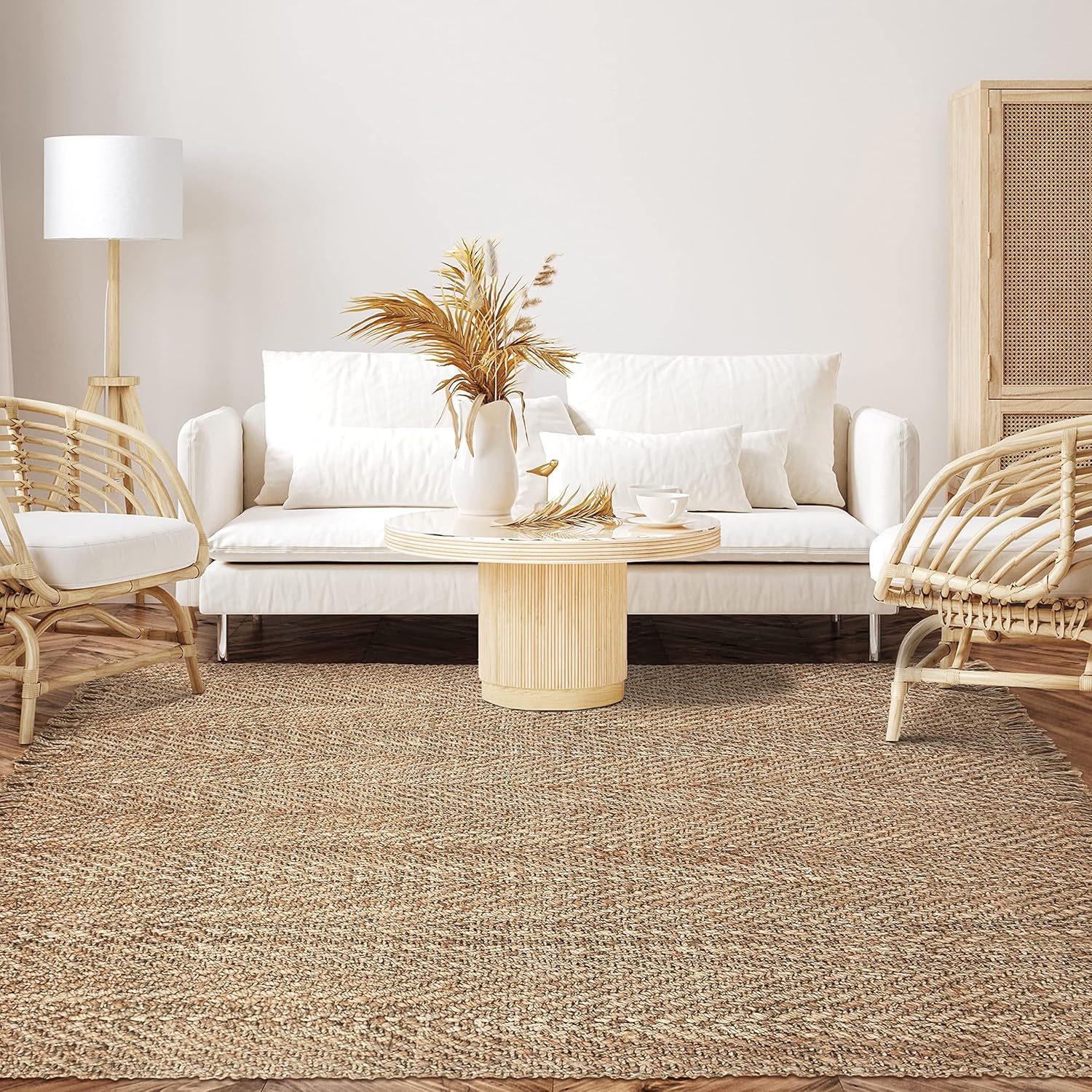 Superior Alfombra bohemia de yute con flecos, 9 x 12 pies, natural