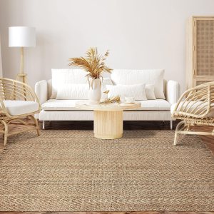 Superior Alfombra bohemia de yute con flecos, 9 x 12 pies, natural Superior Alfombra bohemia de yute con flecos, 9 x 12 pies, natural