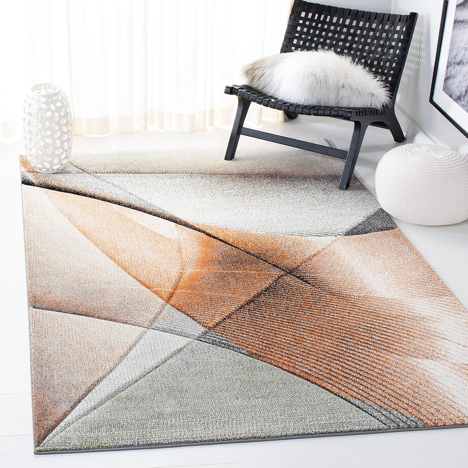 SAFAVIEH Hollywood Collection – Alfombra cuadrada de 4 pies, diseño moderno de mediados de siglo, no desprende pelusa y de fácil cuidado, ideal para