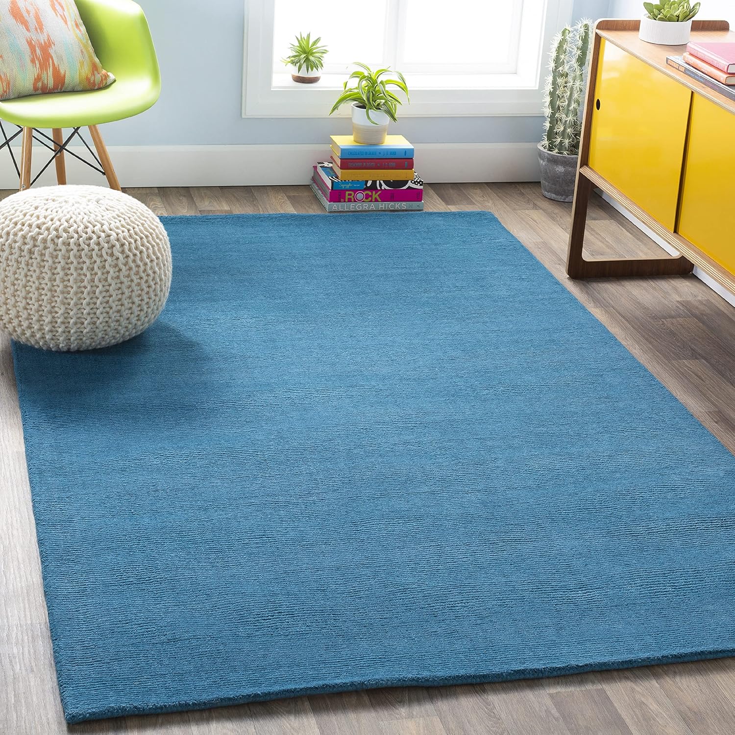 Mark&Day Rennes – Alfombras de lana, 5 x 8, alfombra moderna de color azul brillante, para sala de estar, dormitorio o cocina (5 x 8 pies)