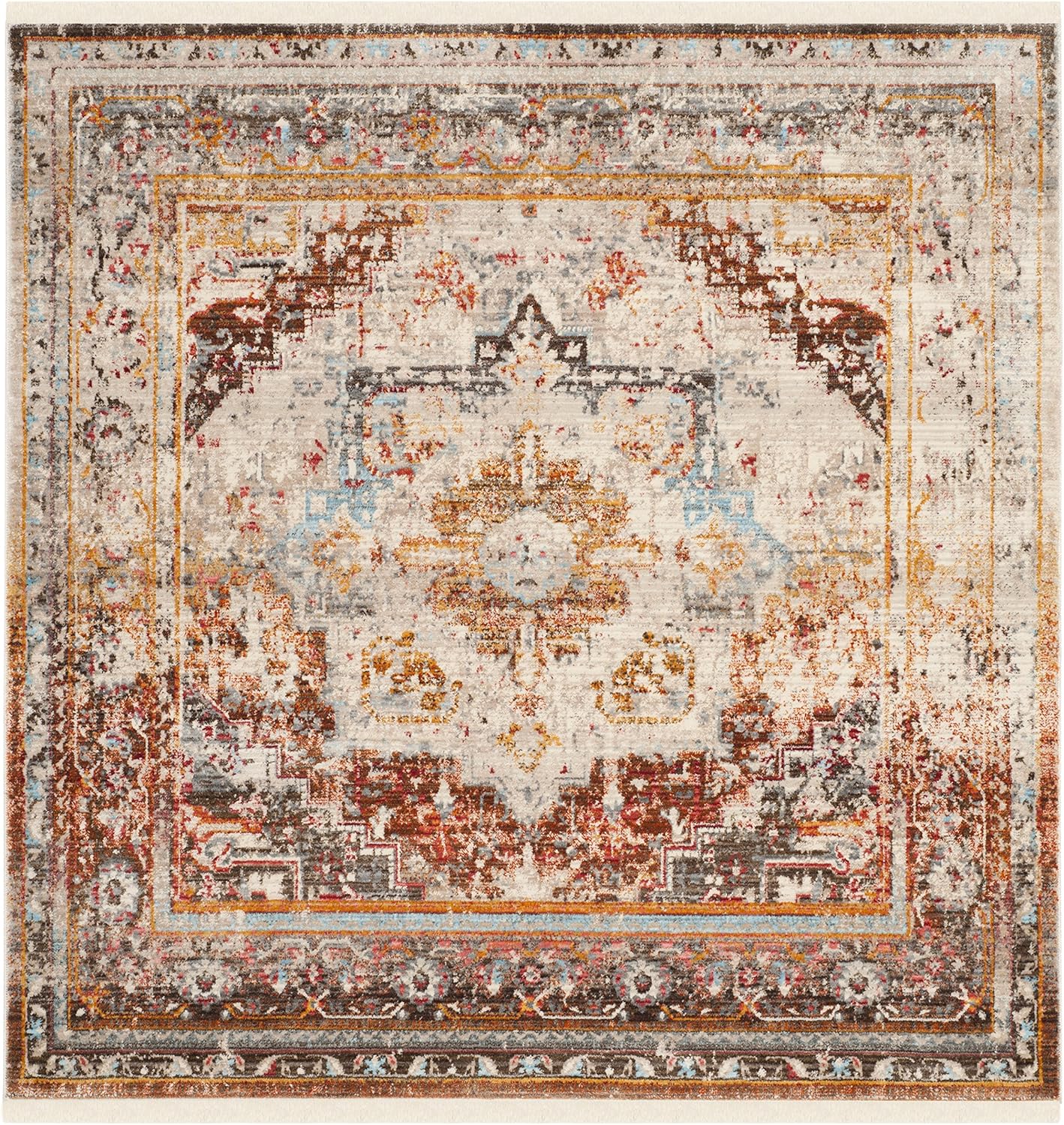 SAFAVIEH Persian Collection – Alfombra cuadrada de 5 pies, color crema y multicolor, diseño oriental envejecido, no desprende pelusa y de fácil