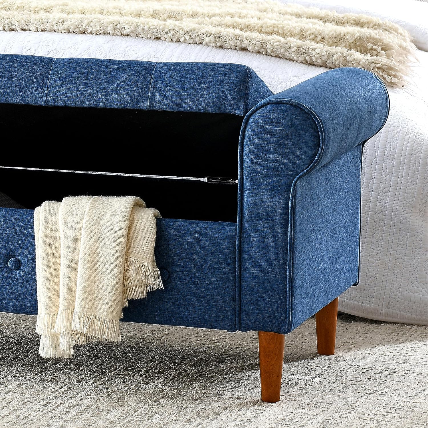HMFULE Banco de almacenamiento de diseño americano de 62 pulgadas, banco otomano tapizado para el extremo de la cama, para dormitorio, sala de estar