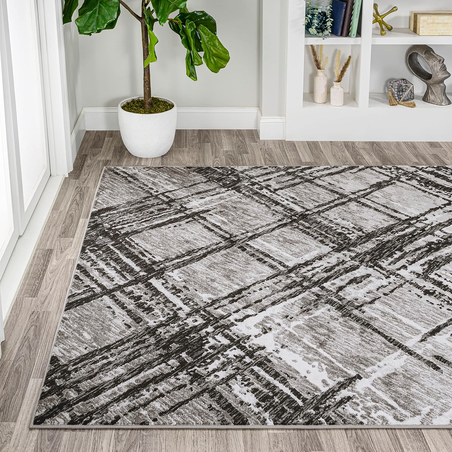 Eyely ROS201D-4 – Alfombra de seda con diseño de orquídea de seda, moderna, abstracta, de transición, contemporánea, sólida y a rayas, para