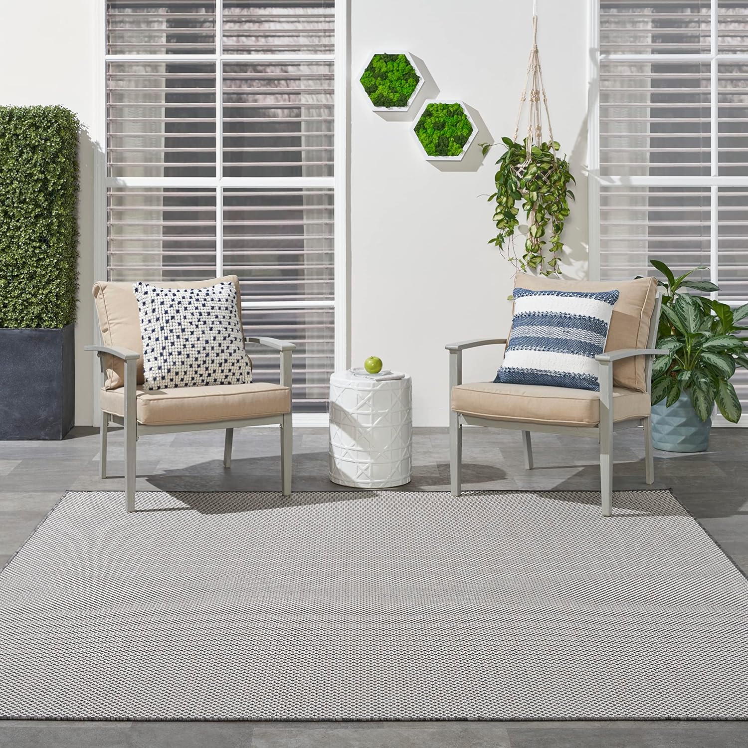 Nourison Courtyard – Alfombra de 8 pies, cuadrada para interiores y exteriores, fácil de limpiar, no se desprende, para dormitorio, sala de estar,