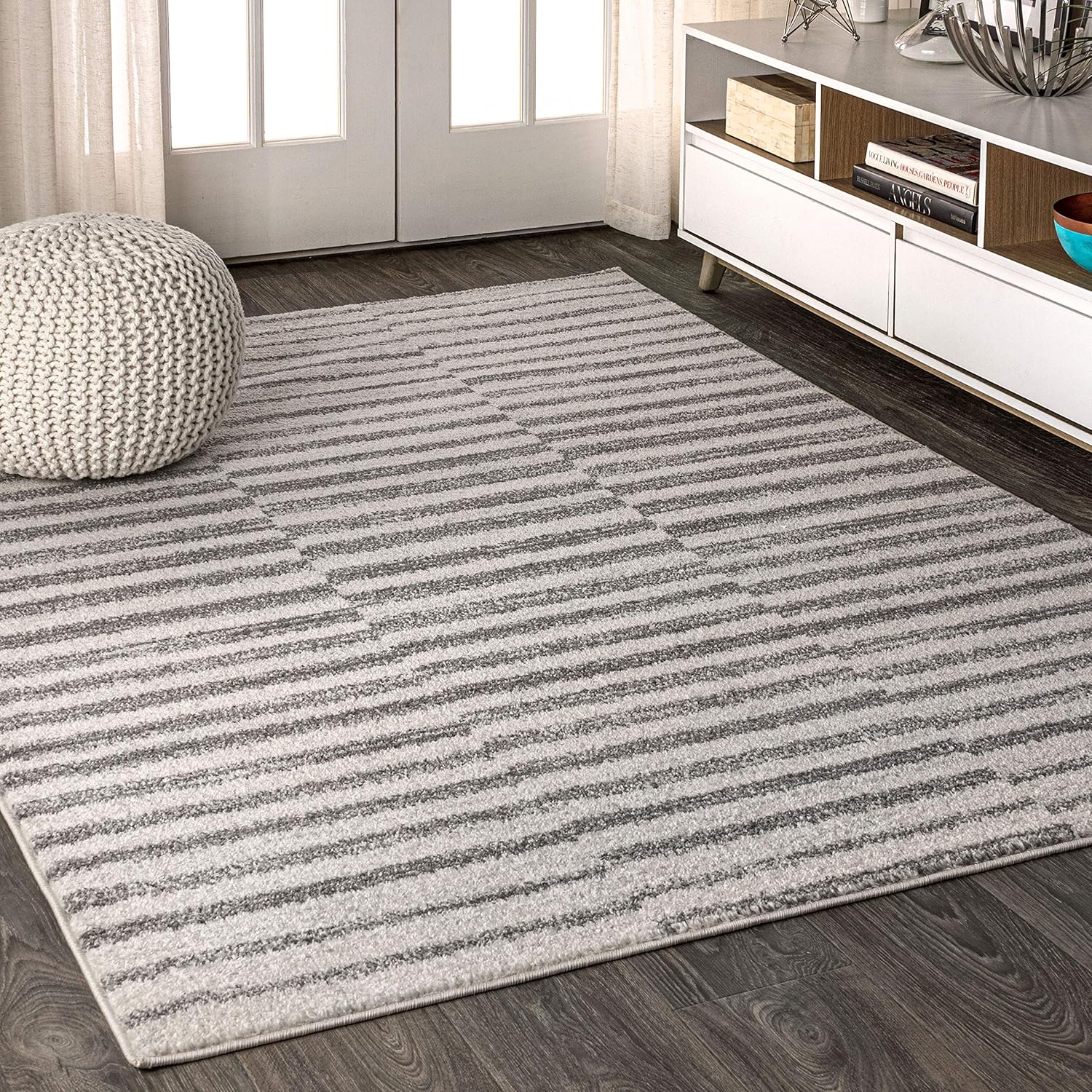 JONATHAN Y MOH204A-5 Lyla – Alfombra de interior con diseño de rayas compensadas, estilo bohemio, minimalista, a rayas, fácil de limpiar, para