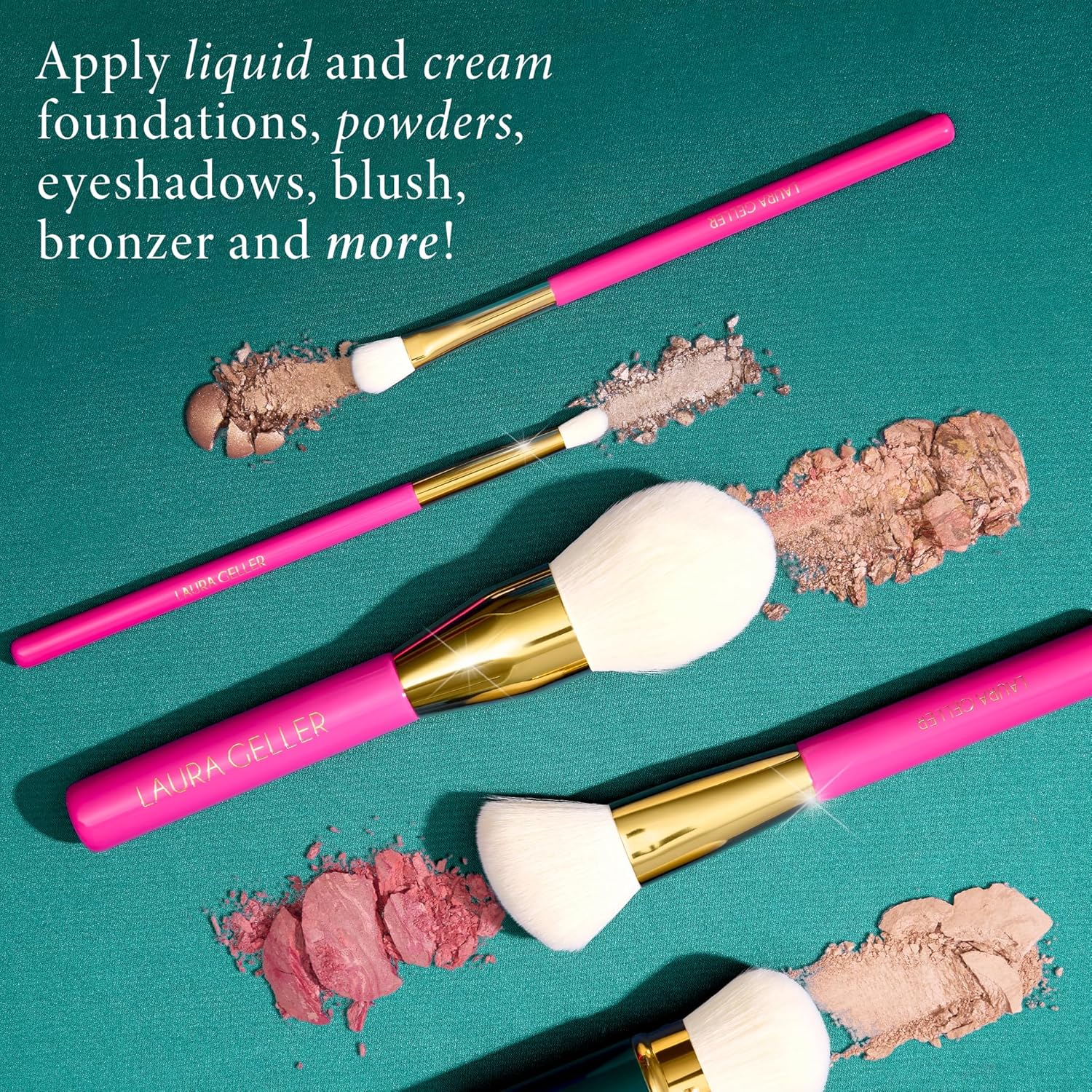 LAURA GELLER – Juego de 5 brochas de maquillaje veganas profesionales de cara completa  Aplica base, rubor, bronceador, sombra de ojos y más