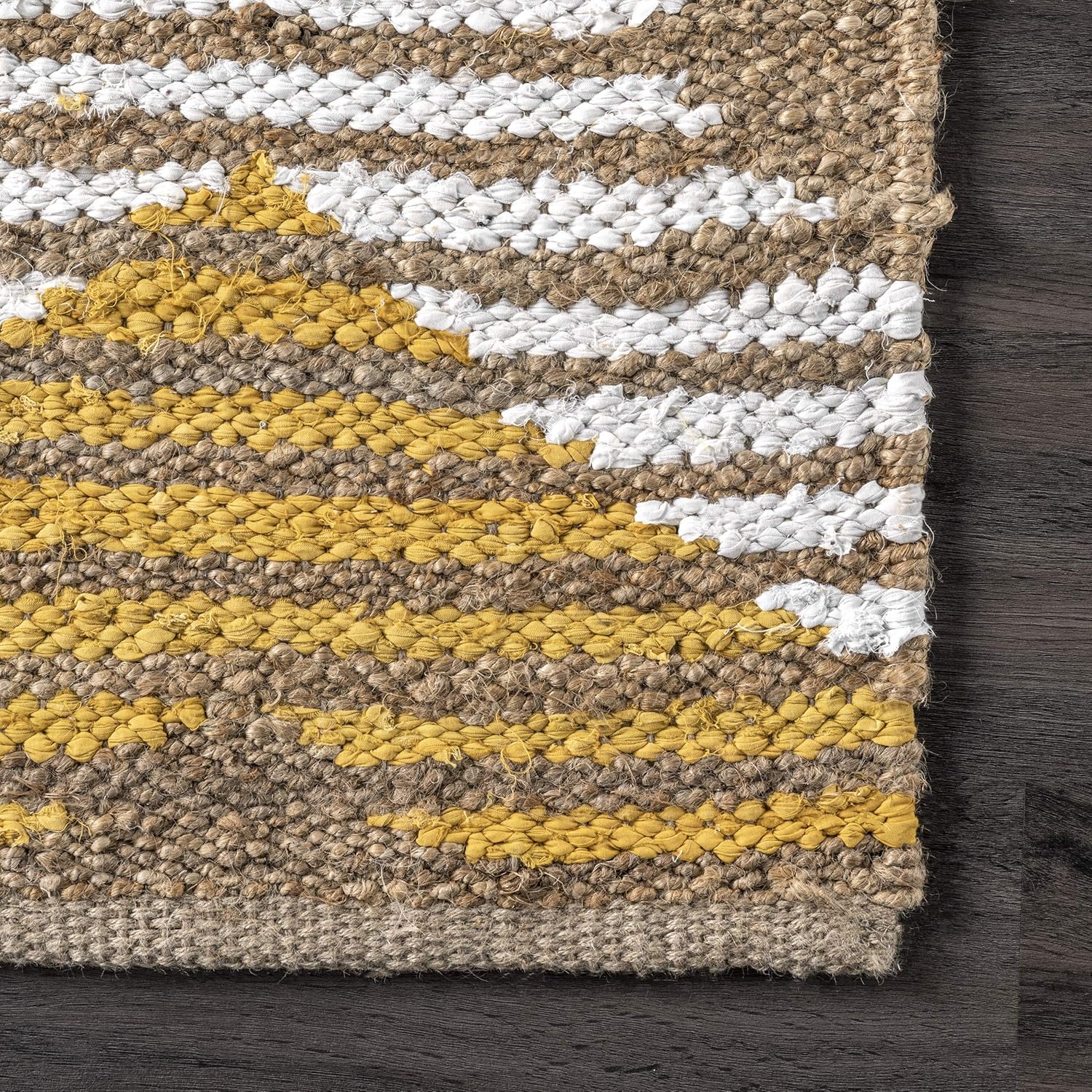 nuLOOM Alfombra trenzada a mano de Mezclilla Marla y Yute de Diamantes, 3 x 5 pies, Color Amarillo