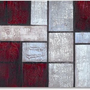 Cuadrados abstractos en lienzo pintado a mano, pintura al óleo de color rojo oscuro, decoración de imagen pesada texturizada para sala de estar, Cuadrados abstractos en lienzo pintado a mano, pintura al óleo de color rojo oscuro, decoración de imagen pesada texturizada para sala de estar,