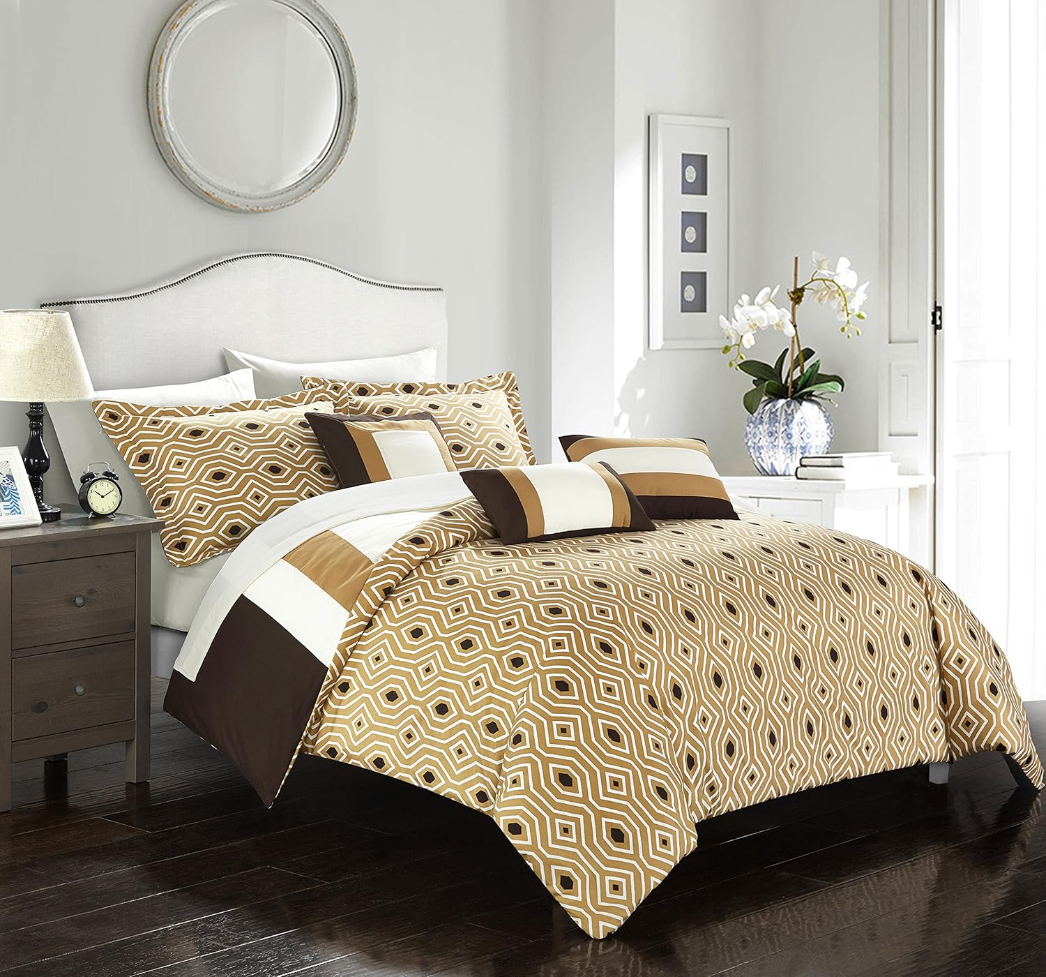 Chic Home Jake – Juego de edredón de 10 piezas reversible, colección de hotel, bloques de color, patrón geométrico, ropa de cama en una bolsa,
